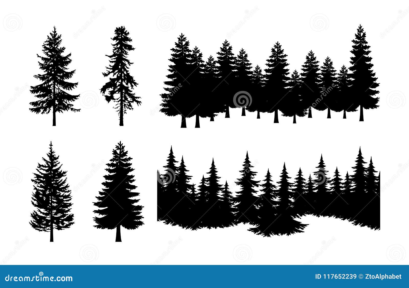 pine tree silhouette set