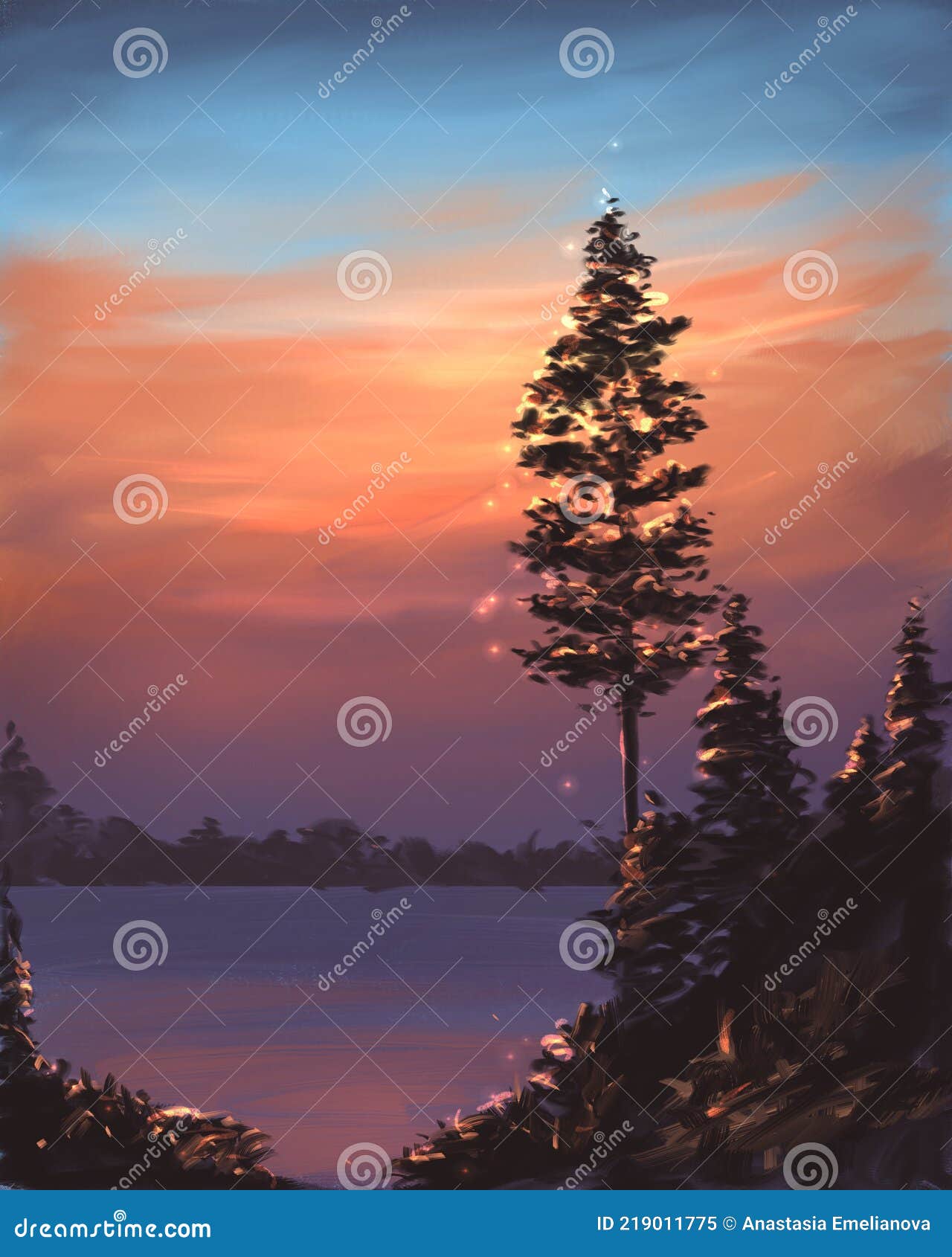 Pine Tree At The Sunset Stock Illustration Illustration Of Forest