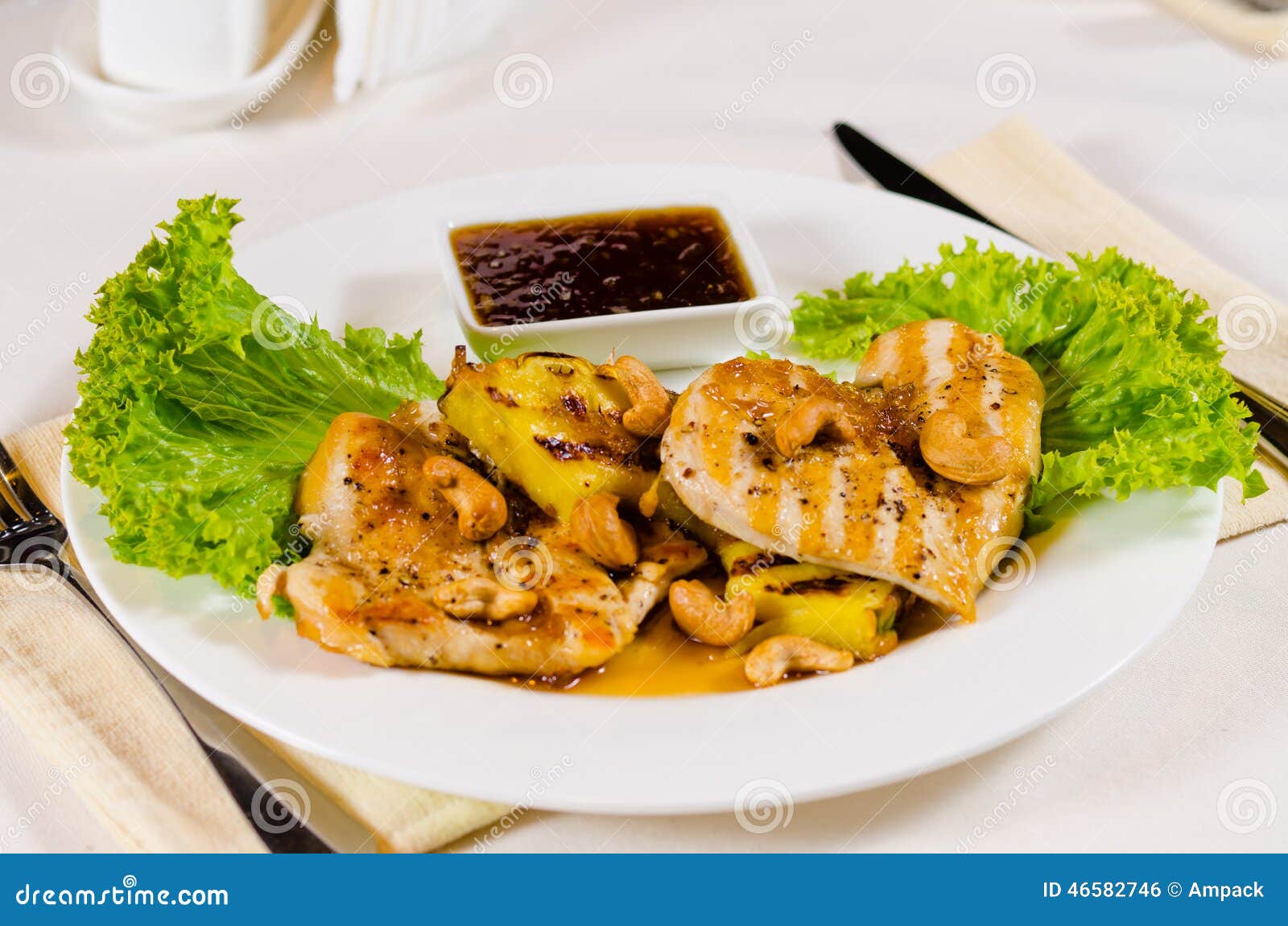 Pineapple Cashew Chicken Dish Served in Restaurant Stock Photo Image