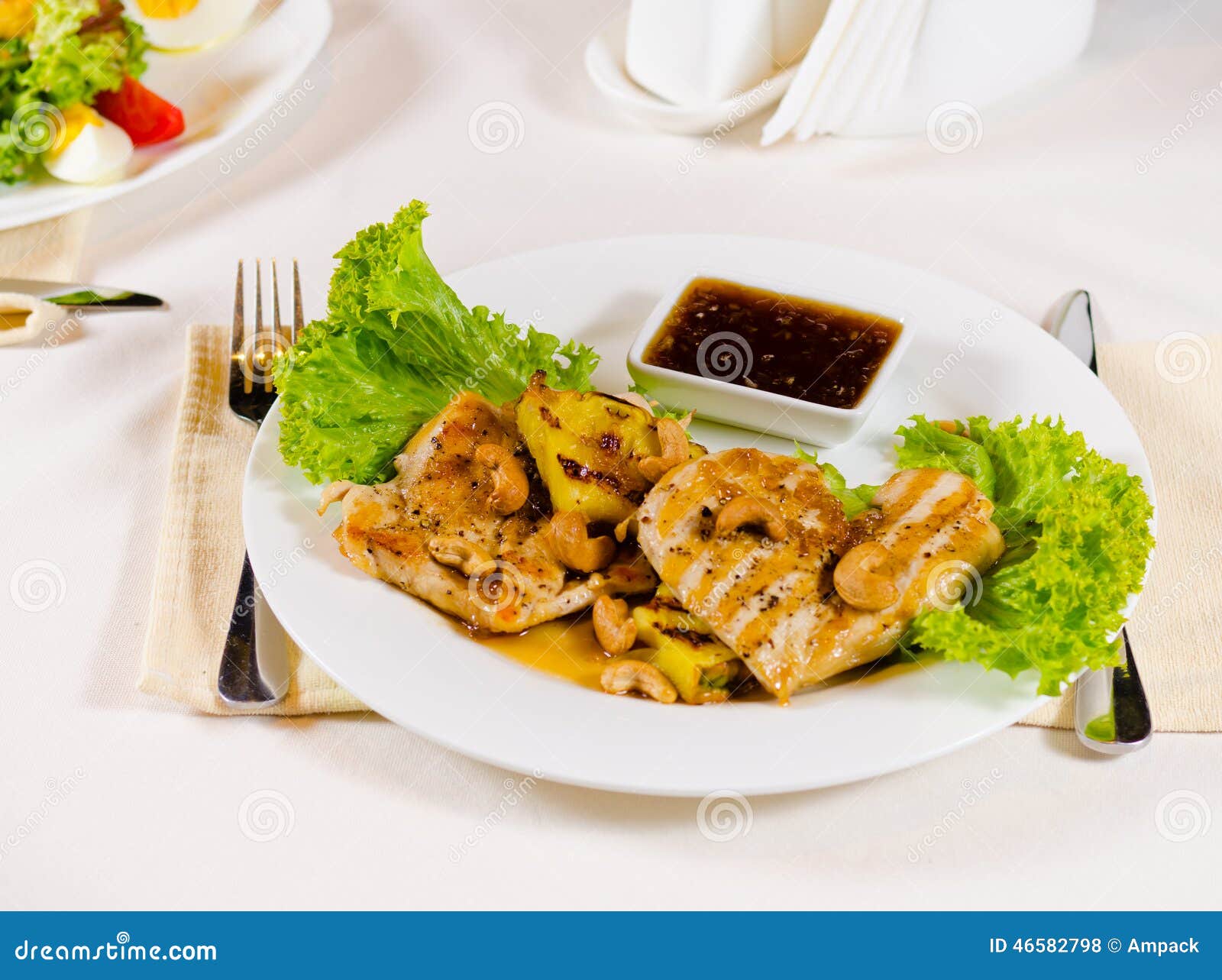 Pineapple Cashew Chicken Dish Served in Restaurant Stock Photo Image