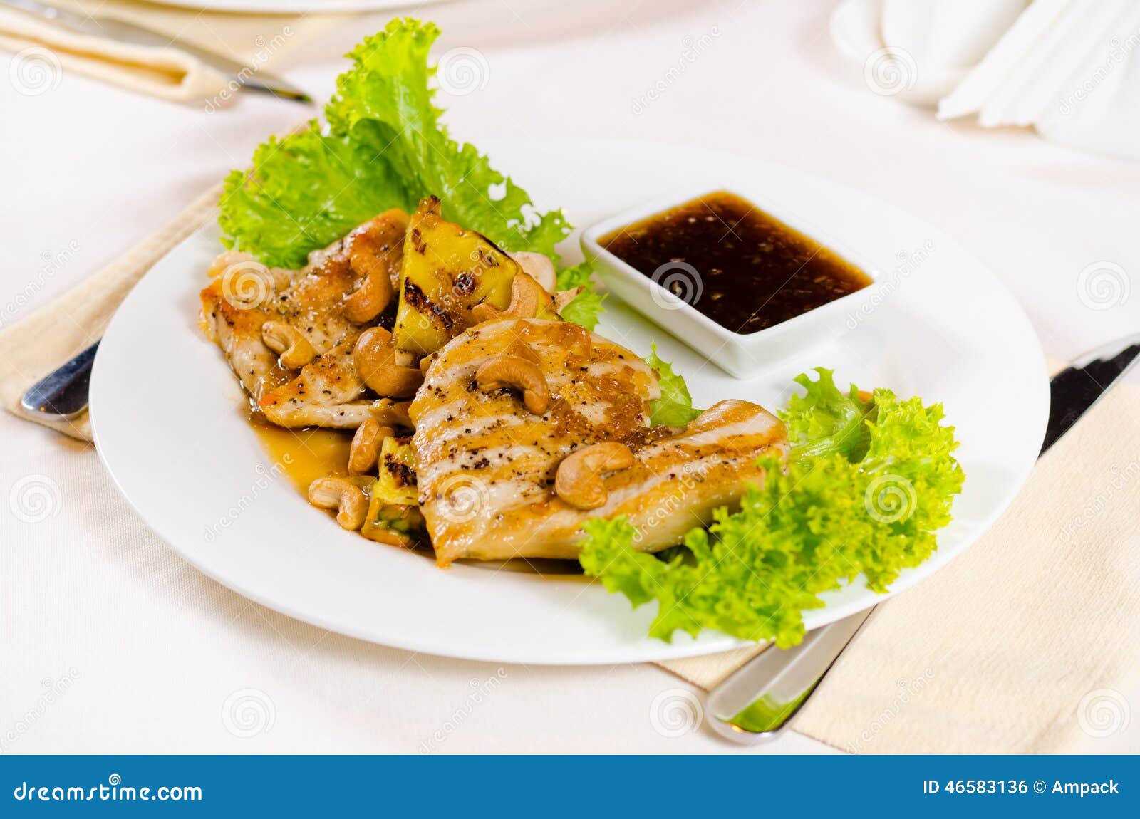 Pineapple Cashew Chicken Dish Served in Restaurant Stock Photo Image