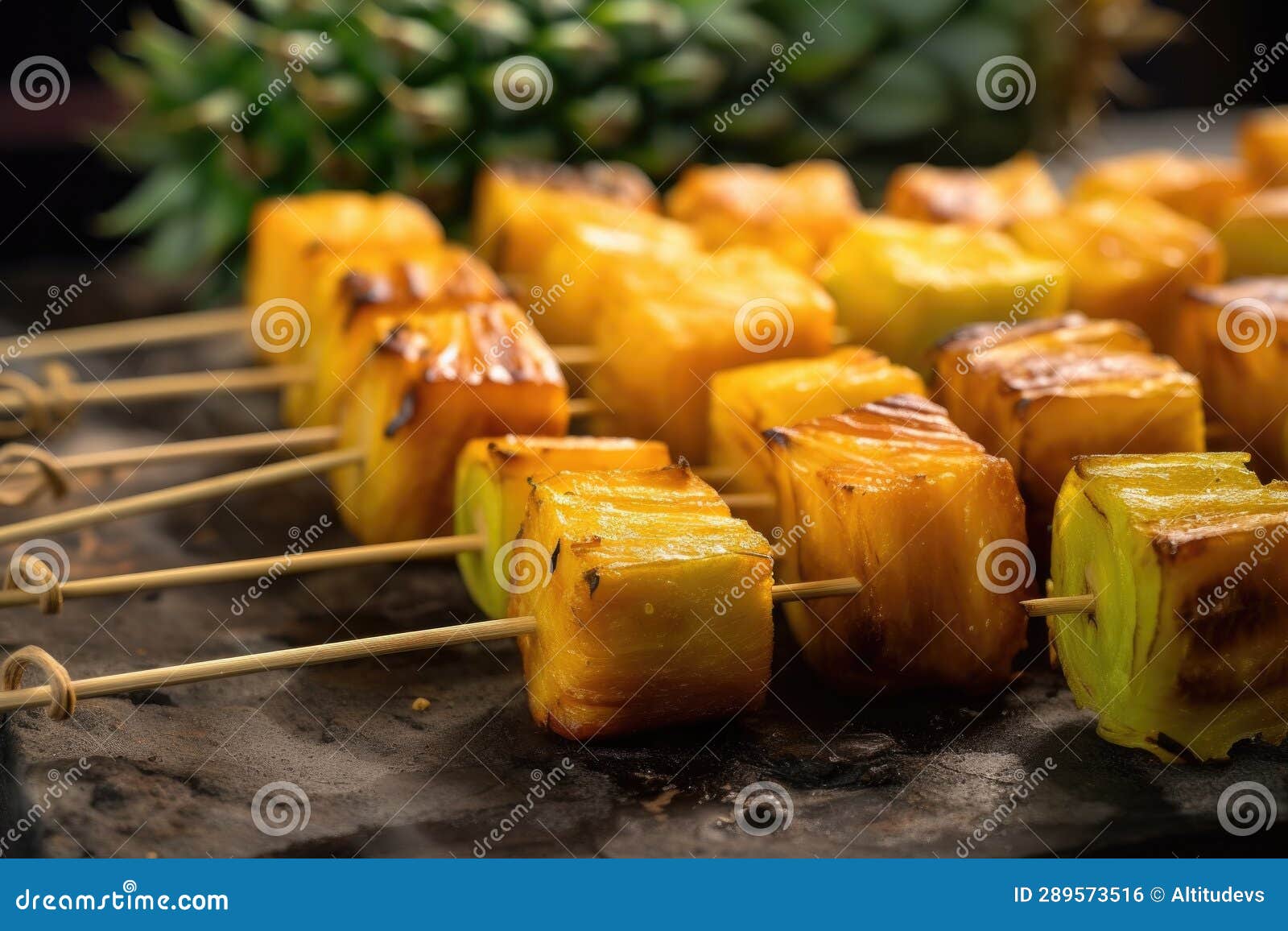 Pineapple Chunks on a Skewer, Ready for the Grill Stock Photo Image