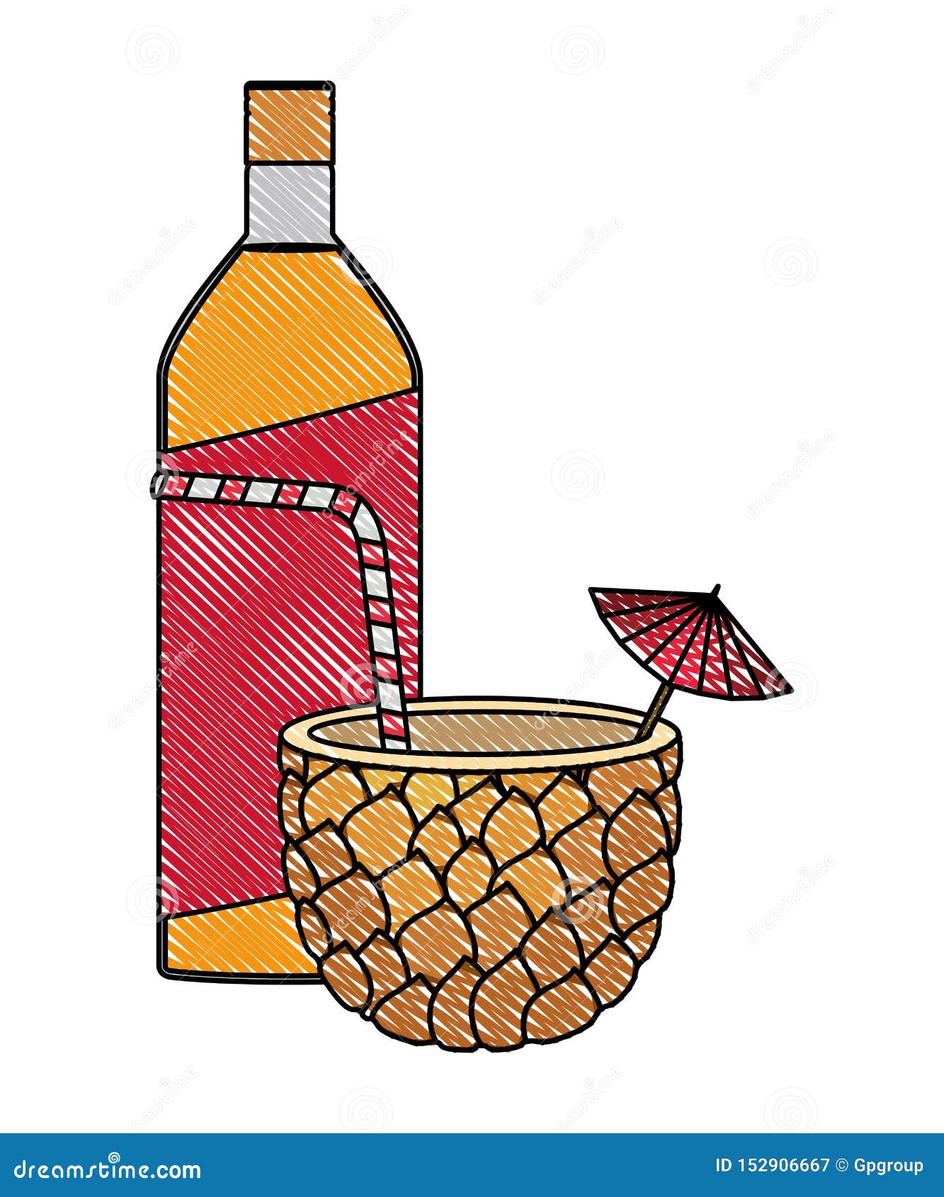 Pineapple Cocktail with Bottle Stock Vector Illustration of glass