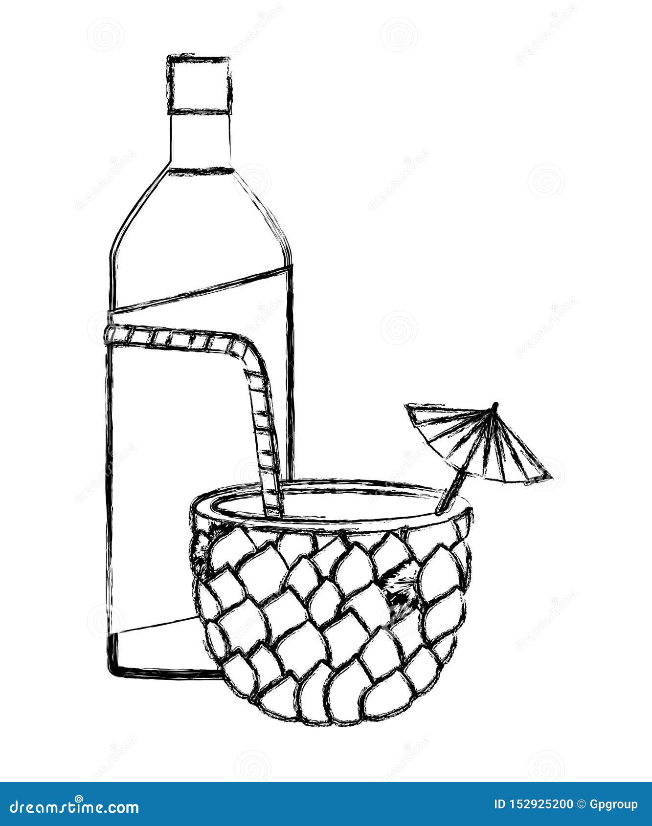 Pineapple Cocktail with Bottle Stock Vector Illustration of juice