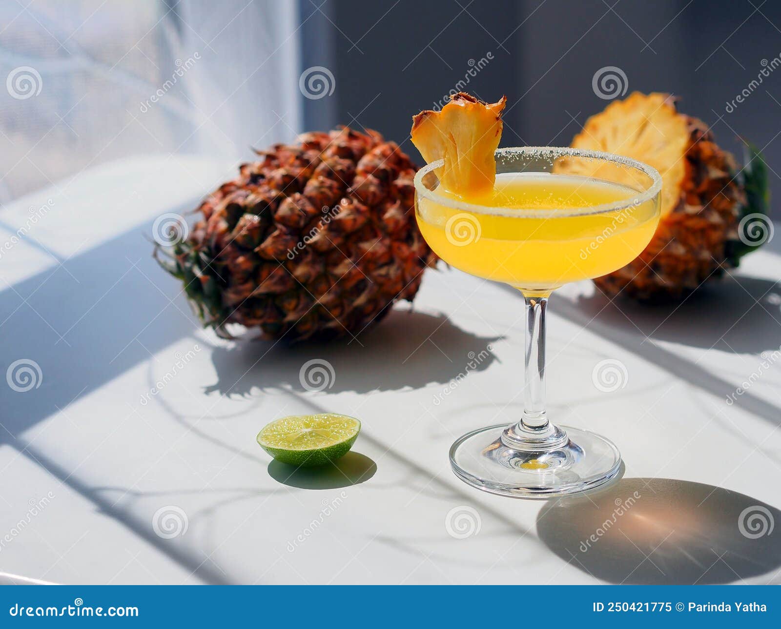 Pineapple Cocktail Glass with Fresh Pineapple. Stock Image Image of