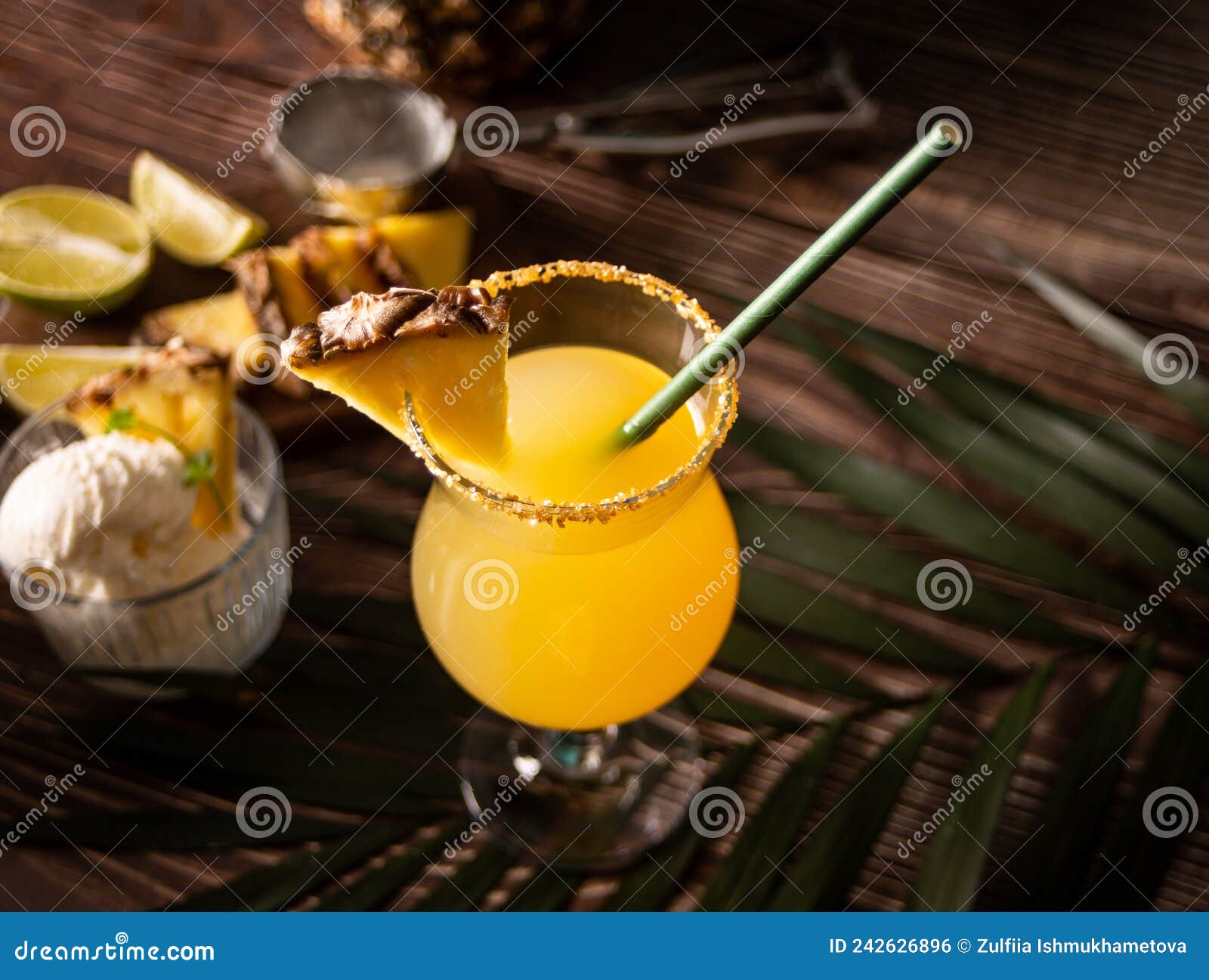 Pineapple Cocktail. Summer Refreshing Tropical Drink with Pineapple