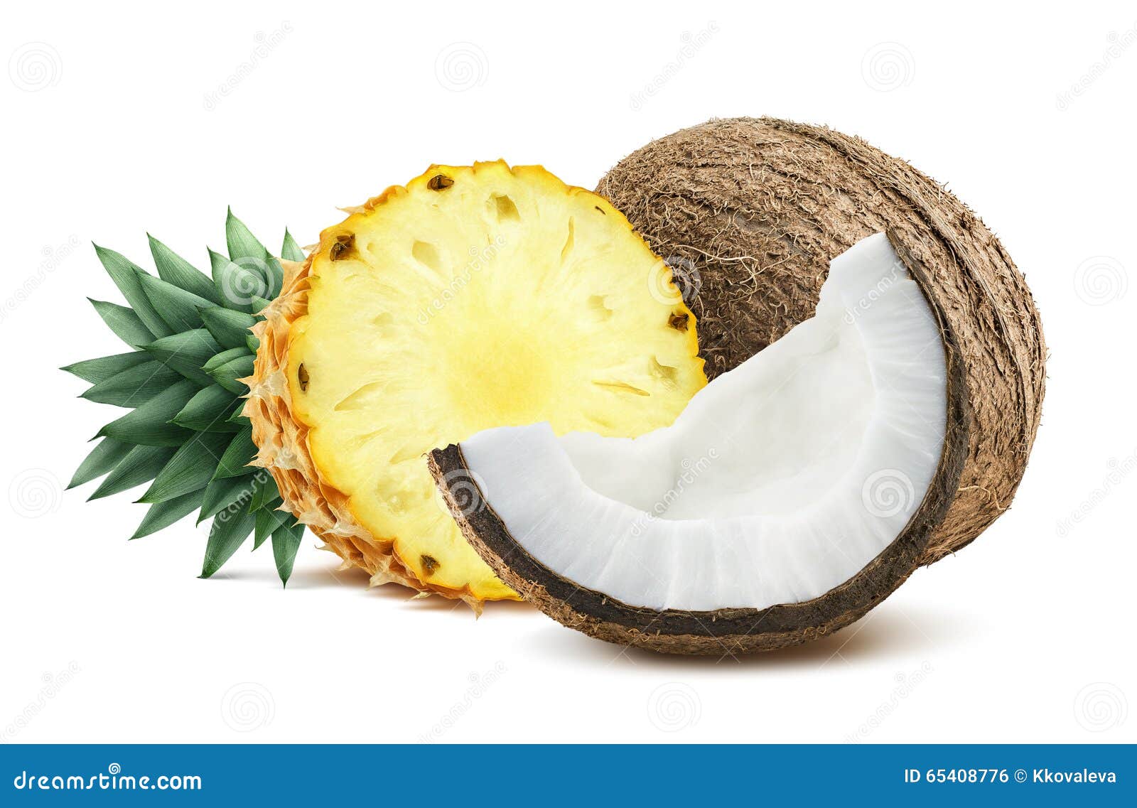 Pineapple Coconut Pieces Composition 1 Isolated on White Background