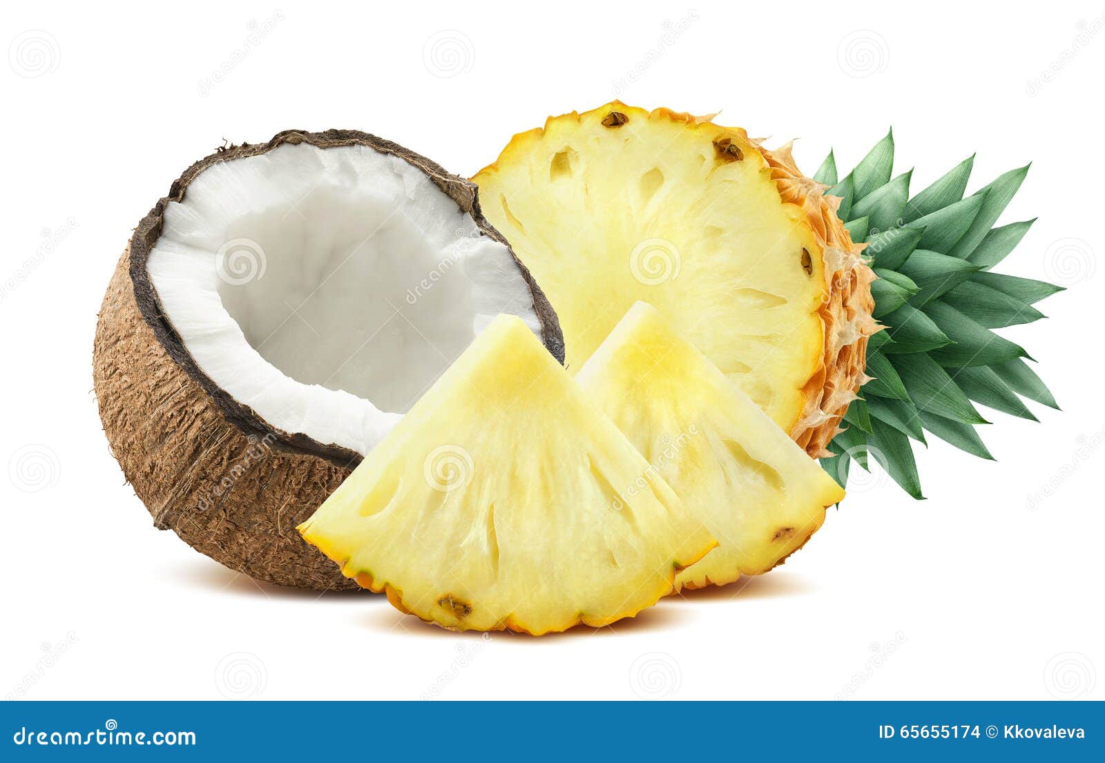 pineapple coconut pieces composition 2  on white background
