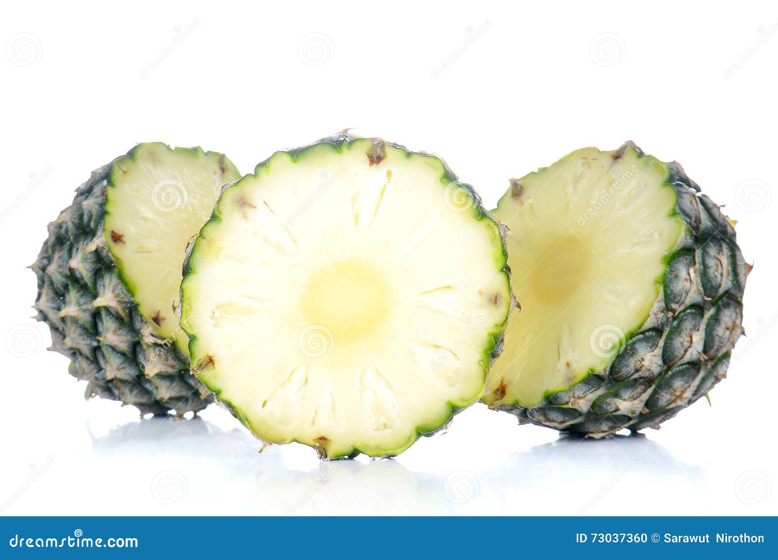 Pineapple Cut Pieces on White Background. Stock Photo Image of