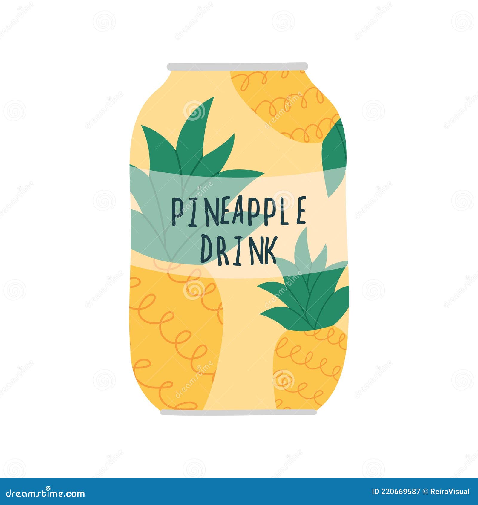 Pineapple Drink in a Can. Hand Drawn Vector Illustration. Stock Vector