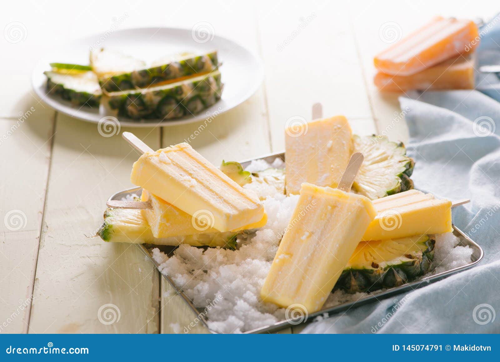 Pineapple Frozen Fruit Bars Popsicles. Selective Focus Stock Image