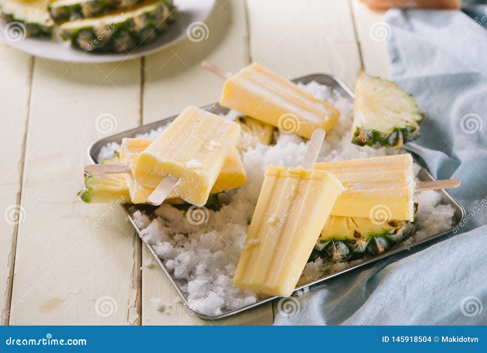 Pineapple Frozen Fruit Bars Popsicles. Selective Focus Stock Photo