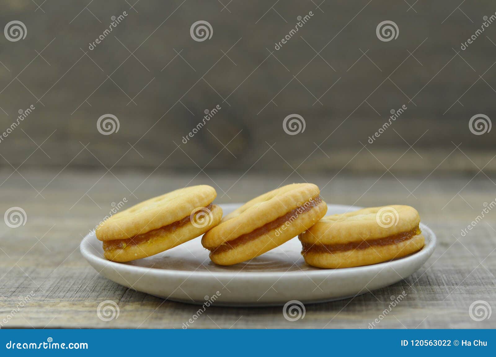 Pineapple Jam Cookies in Plate on Wooden Background Stock Photo Image