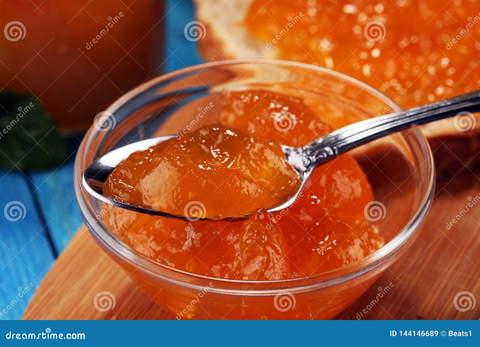Pineapple Jam with Fresh Pineapple and Mint. Marmalade on Spoon and Jar