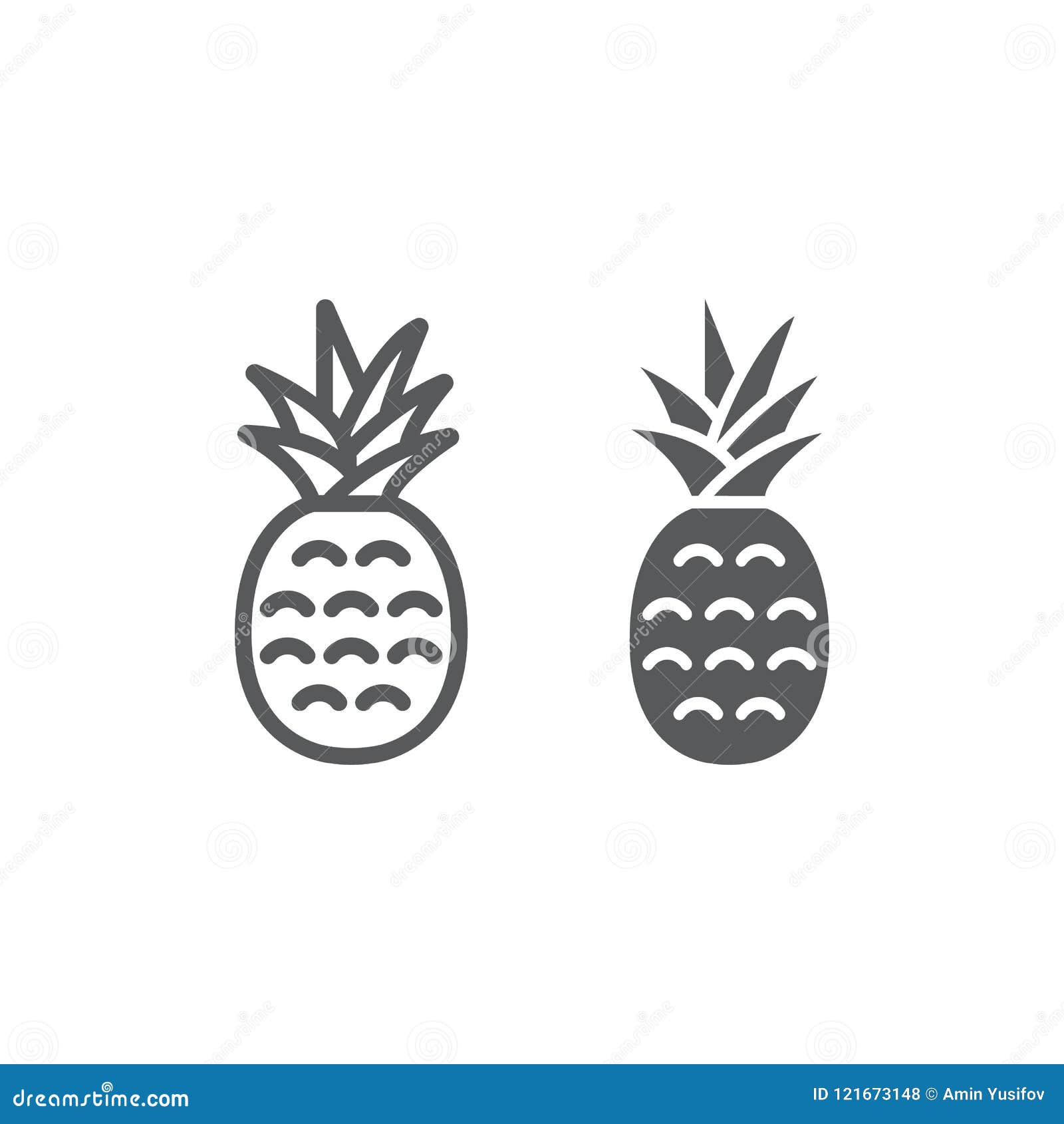 pineapple line and glyph icon, fruit and ananas