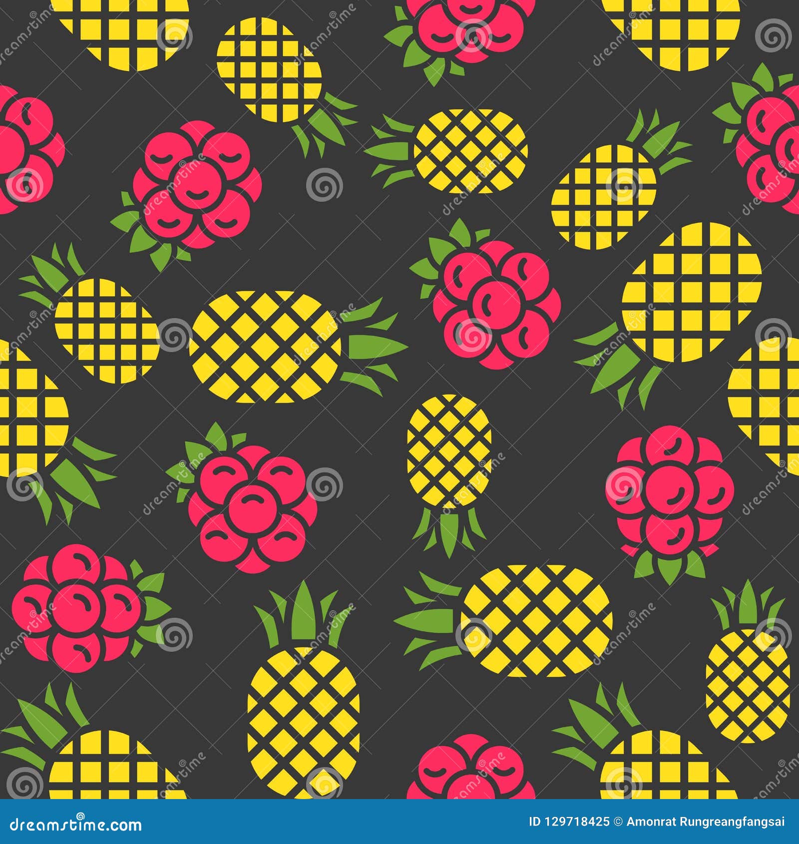 Pineapple and Raspberries Seamless Pattern for Wallpaper or Wrap Stock