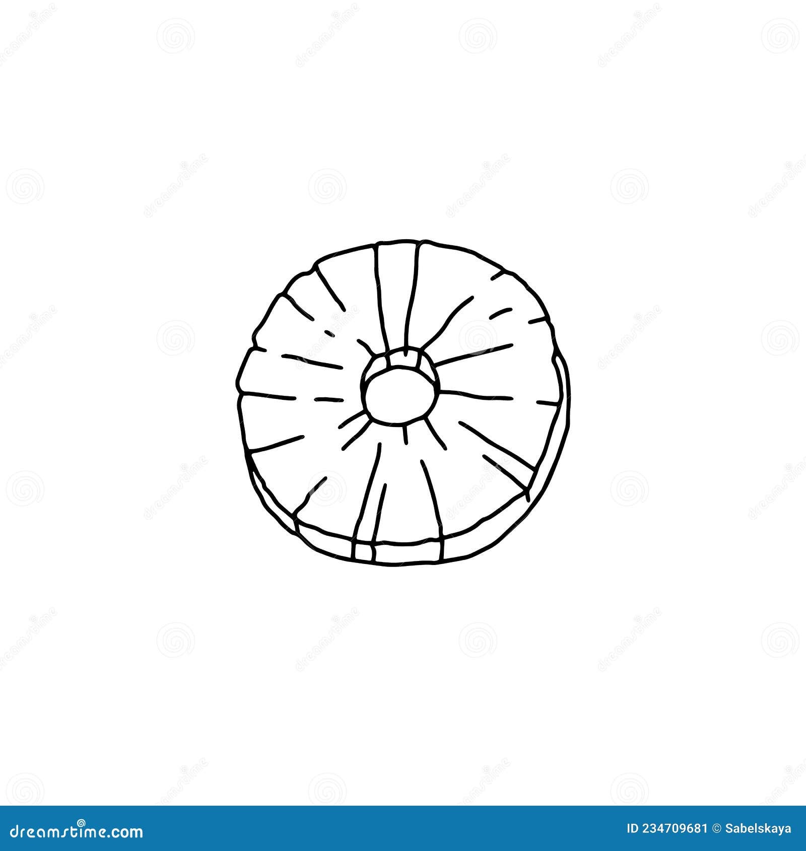 Pineapple Ring or Slice in Hand Drawn Outline Doodle Style, Vector