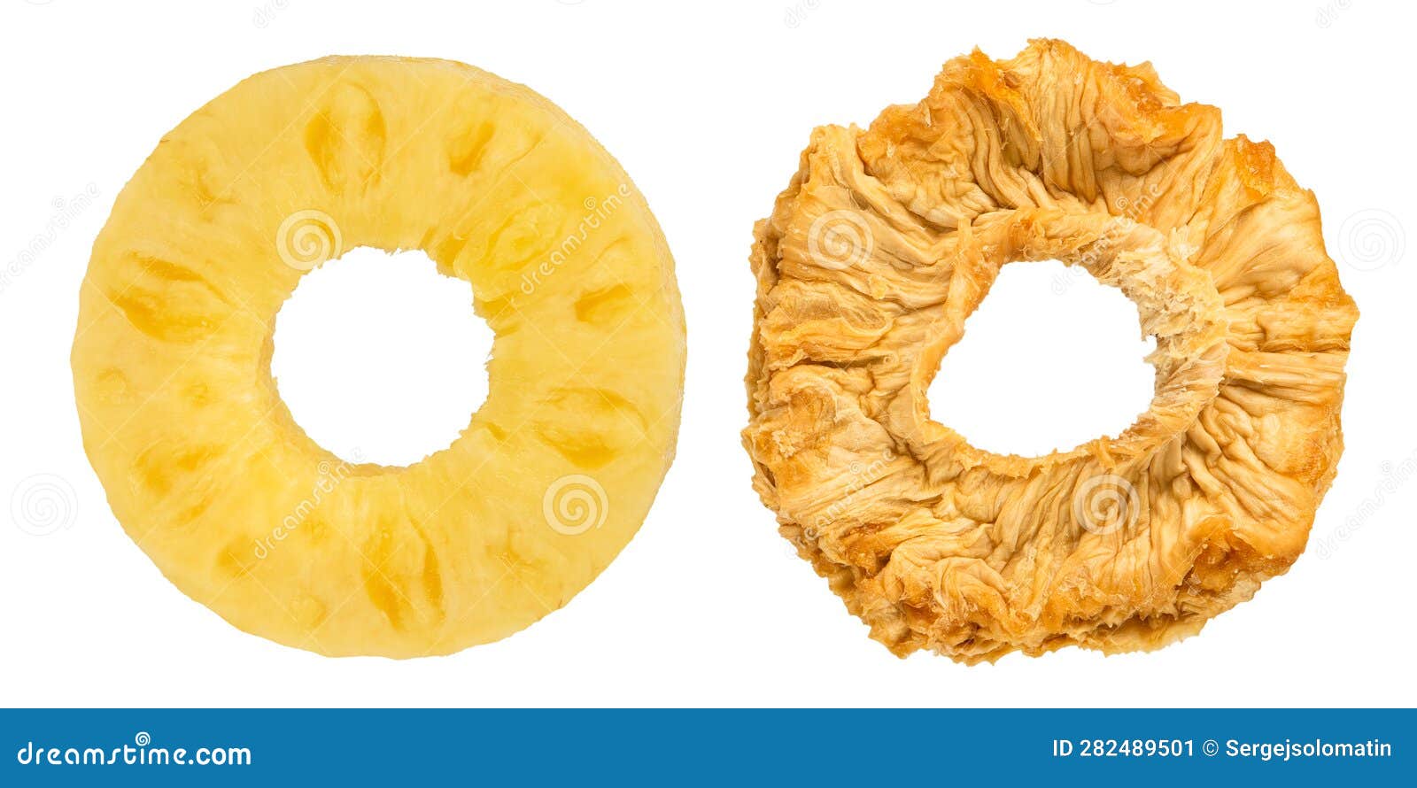 Pineapple Rings on a White Isolated Background. Concept or Process of