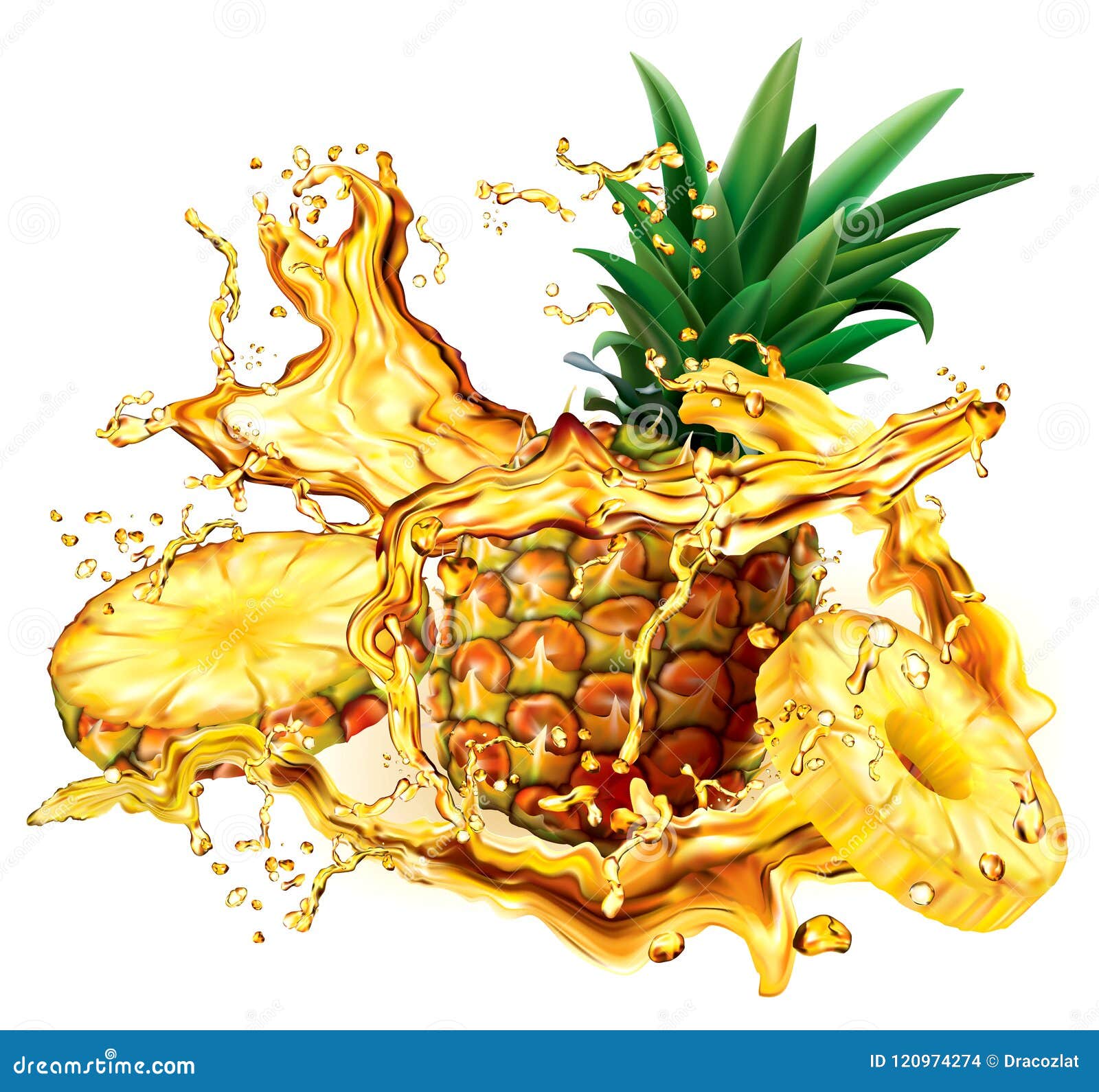 Pineapple into of Splashes Juices Stock Vector Illustration of sweet