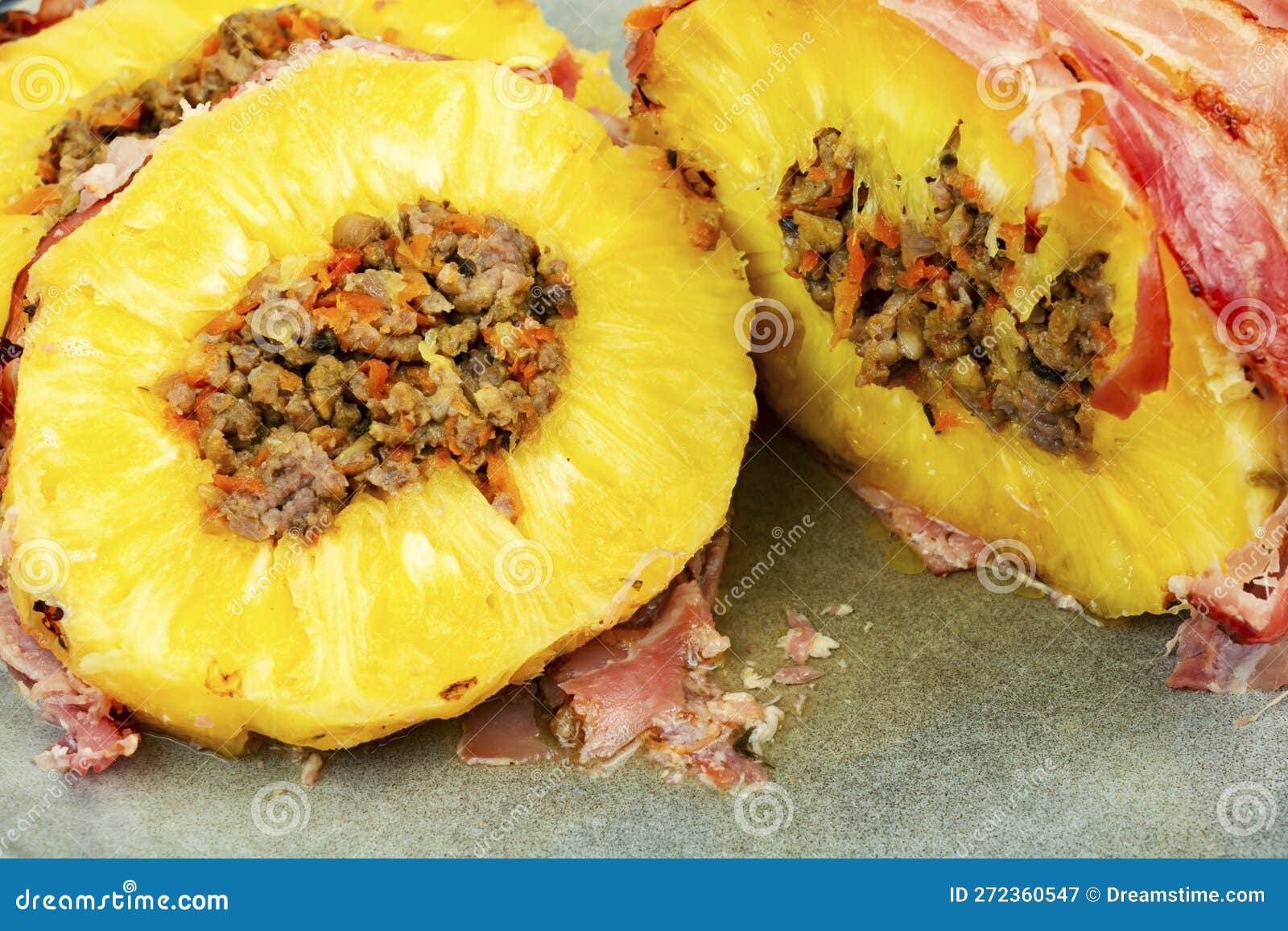 Pineapple Stuffed with Meat on a Plate Stock Image Image of beef