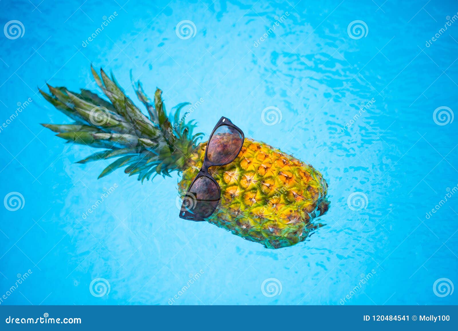 Pineapple With Sunglasses In The Pool, Holiday Feeling Stock Image - Image of food, blue: 120484541