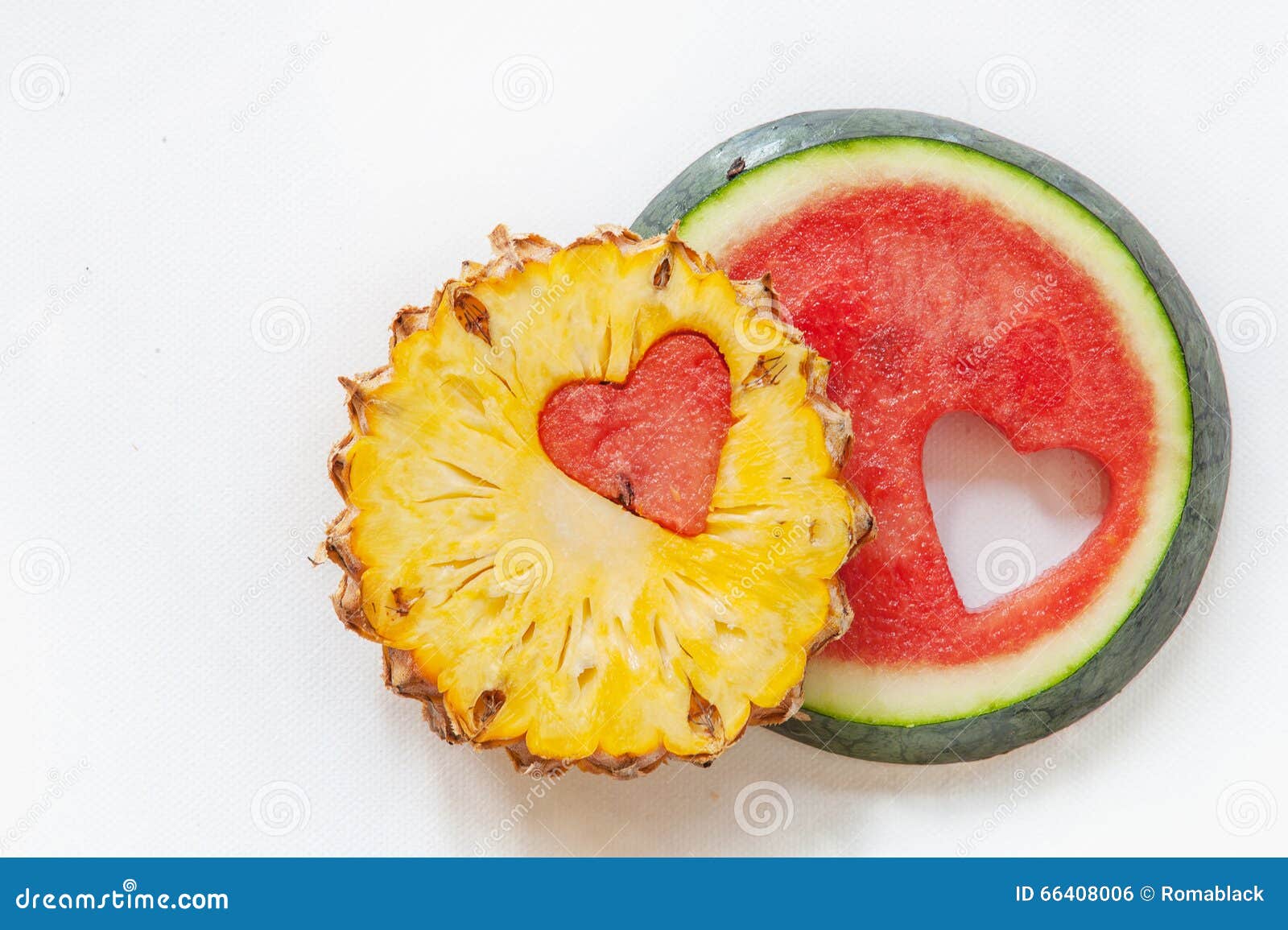 Pineapple with Watermelon Carved Heart Stock Photo Image of together