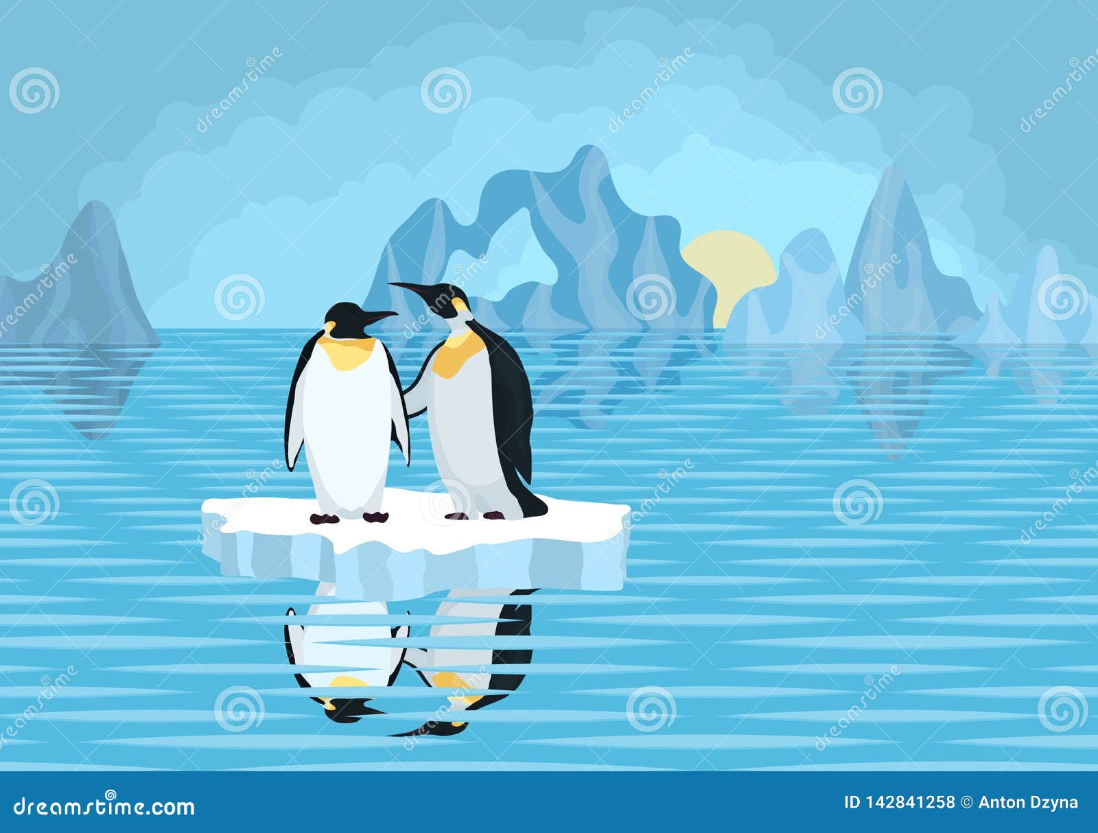 Pingüinos De La Antártida En Masa De Hielo Flotante De Hielo En El Mar Stock de ilustración - Ilustración de travieso, paisaje: 142841258