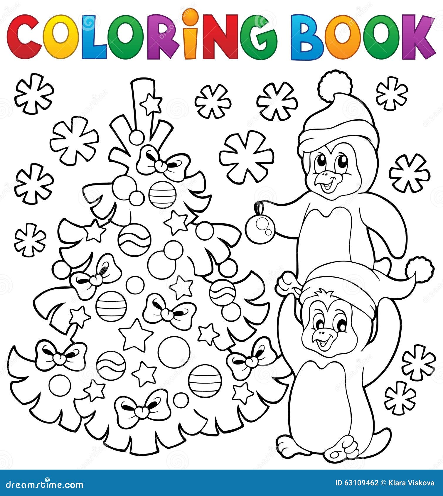 Pinguini del libro da colorare dall albero di Natale Fotografia Stock