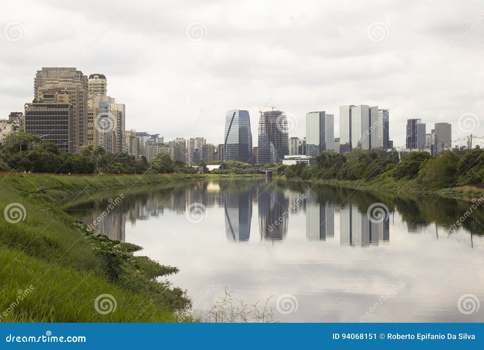 pinheiros river and skyscrapers in sao paulo, brazil