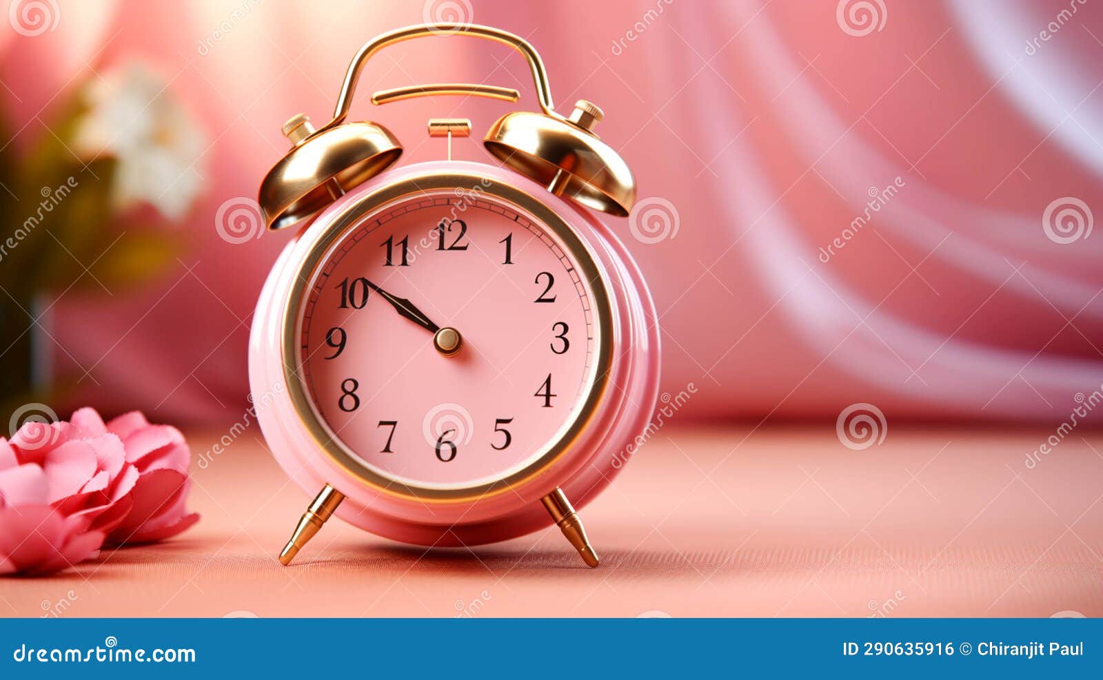 A Pink Alarm Clock on a Pink Background Stock Photo Image of object