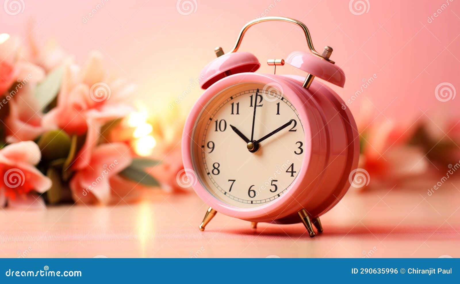 A Pink Alarm Clock on a Pink Background Stock Photo Image of morning