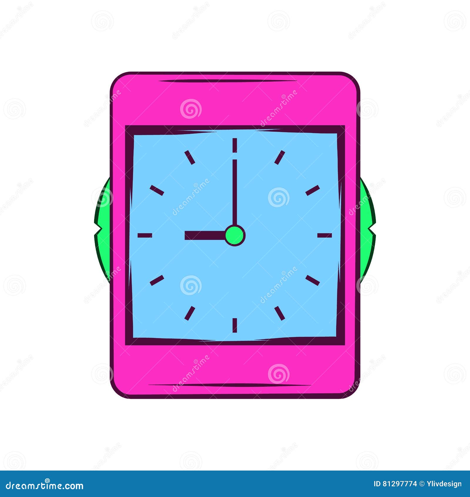 Pink Alarm Clock Icon in Cartoon Style Stock Vector Illustration of