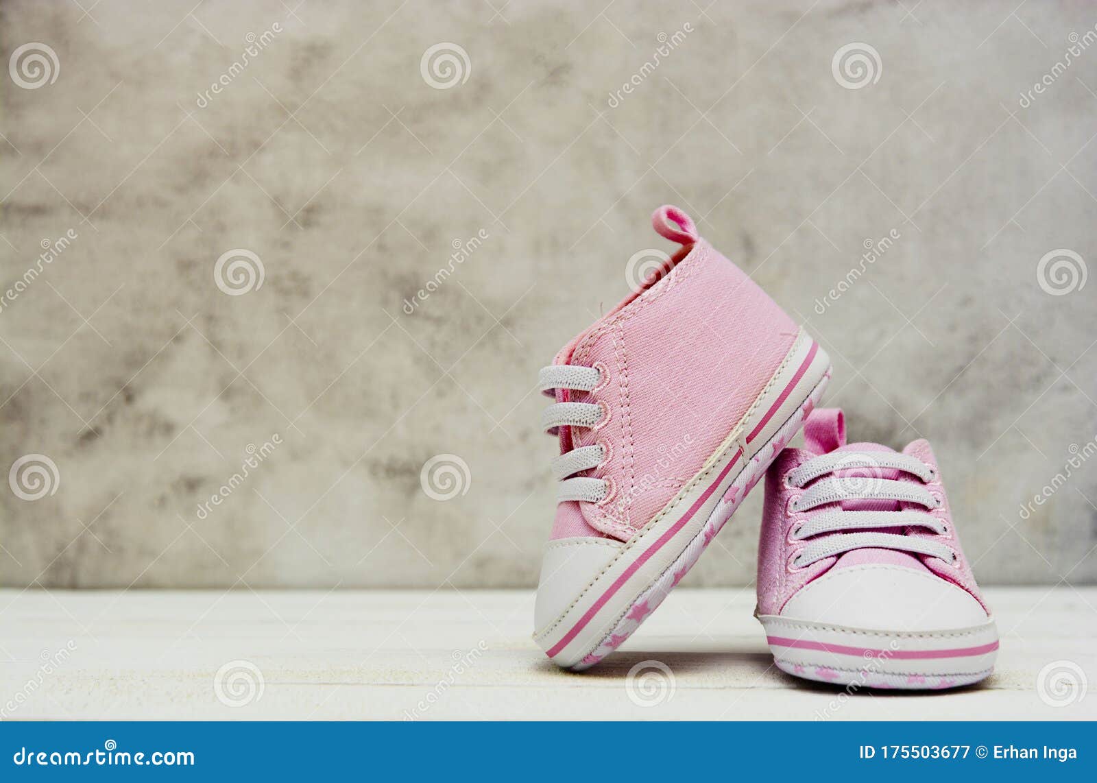 Pink Baby Girl Sneakers, Sport Shoes Close Up on Gray Background ...