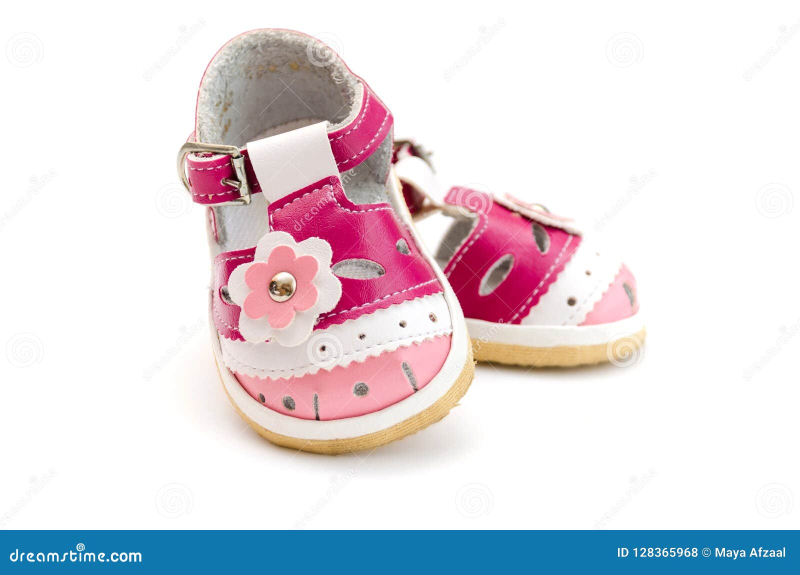 Pink Baby Shoes Isolated on White Background. Stock Photo - Image of ...