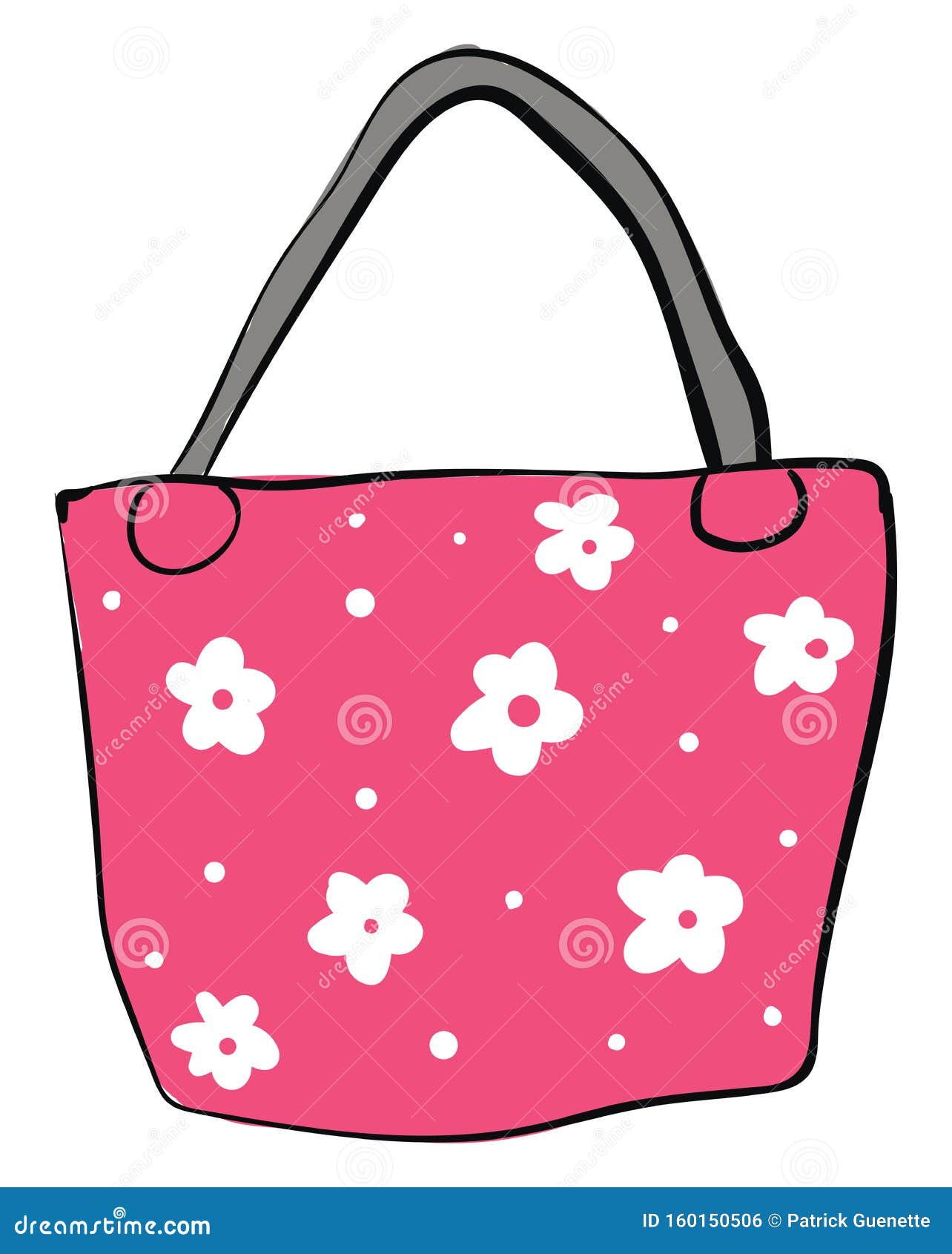 Pink Bag with White Flowers and Grey Handle Vector Illustration Stock ...