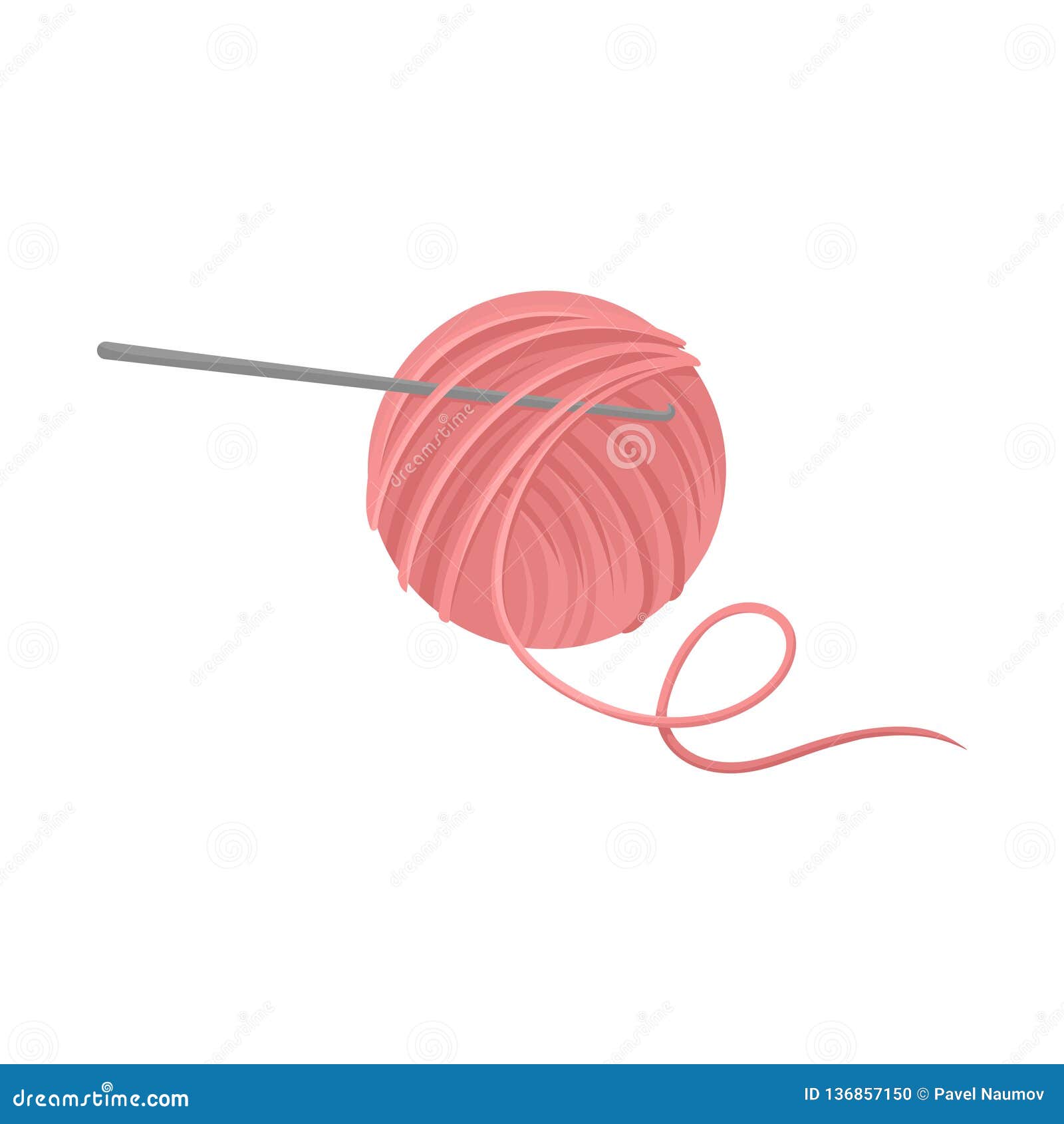 Pink Ball of Wool Yarn with Metal Crochet Hook. Tools for Handicraft ...