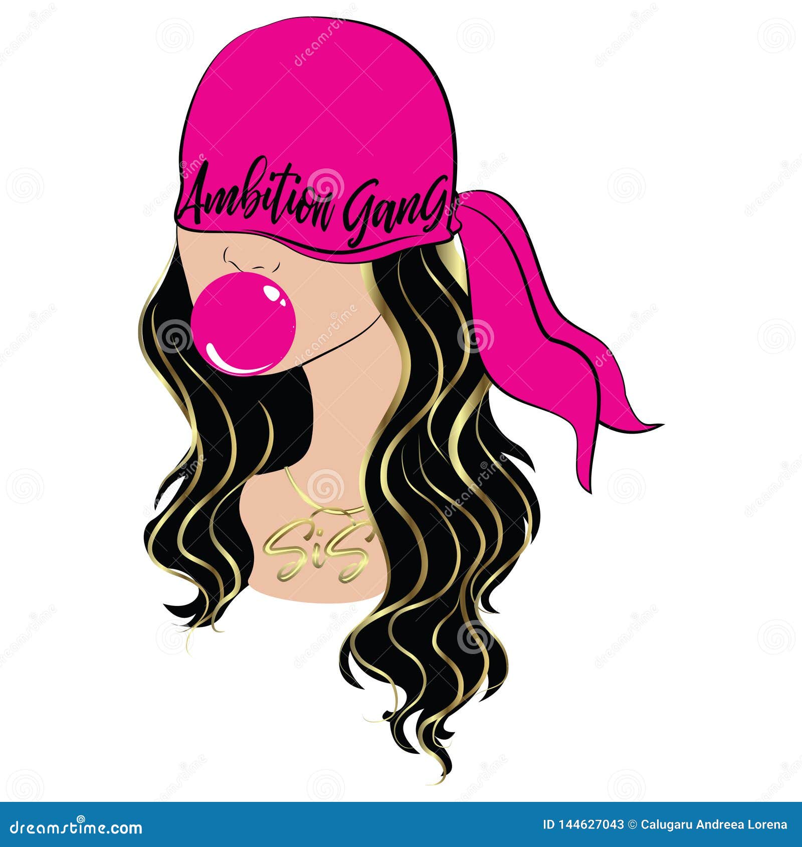 Download Pink Bandana And Bubble Gum Girl Stock Vector ...