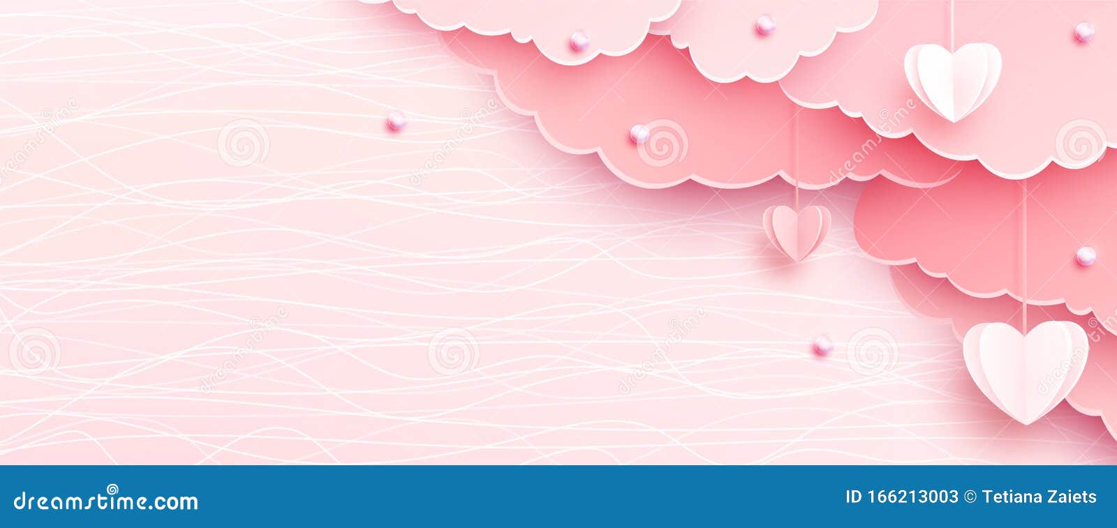 Pink Banner Background in Papercut Realistic Style. Paper Clouds, Heart on  String, Pearls, Light Line Texture Stock Vector - Illustration of love,  line: 166213003