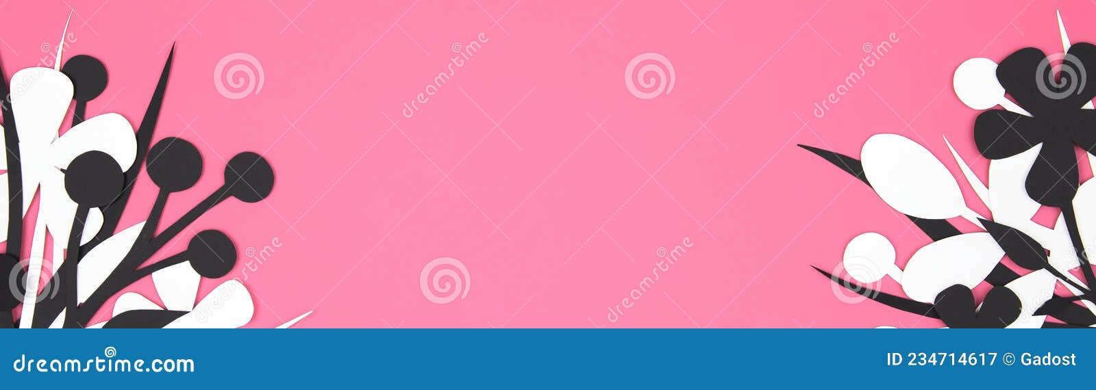 Pink Banner with White and Black Floral Paper Decor Stock Image