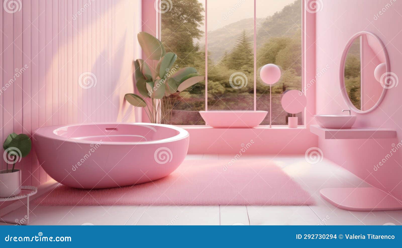Pink Bathroom in Barbie Style, Toy. Round Stock Photo Image of wall