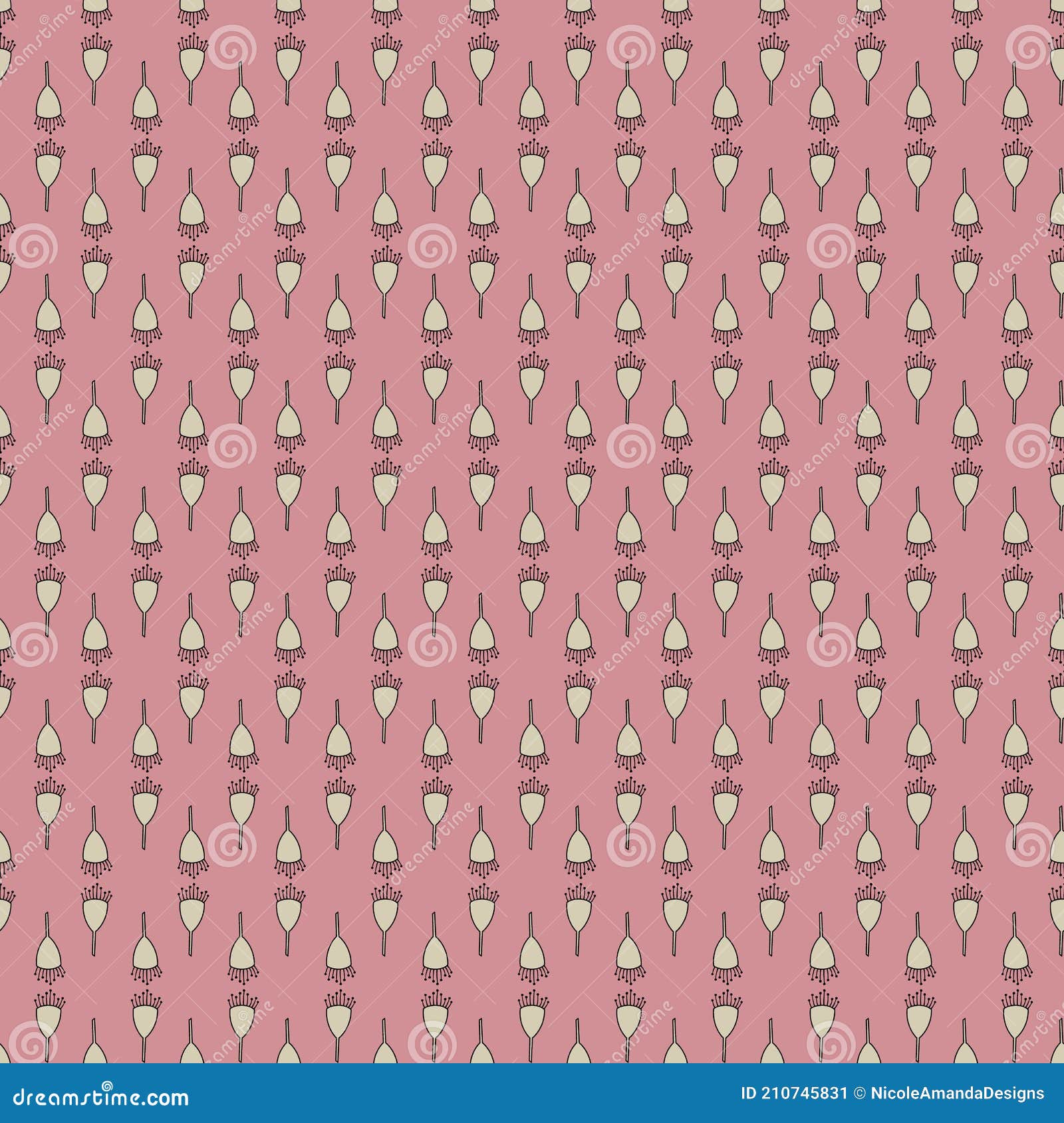 pink and beige gumnut garden themed seamless repeating pattern.