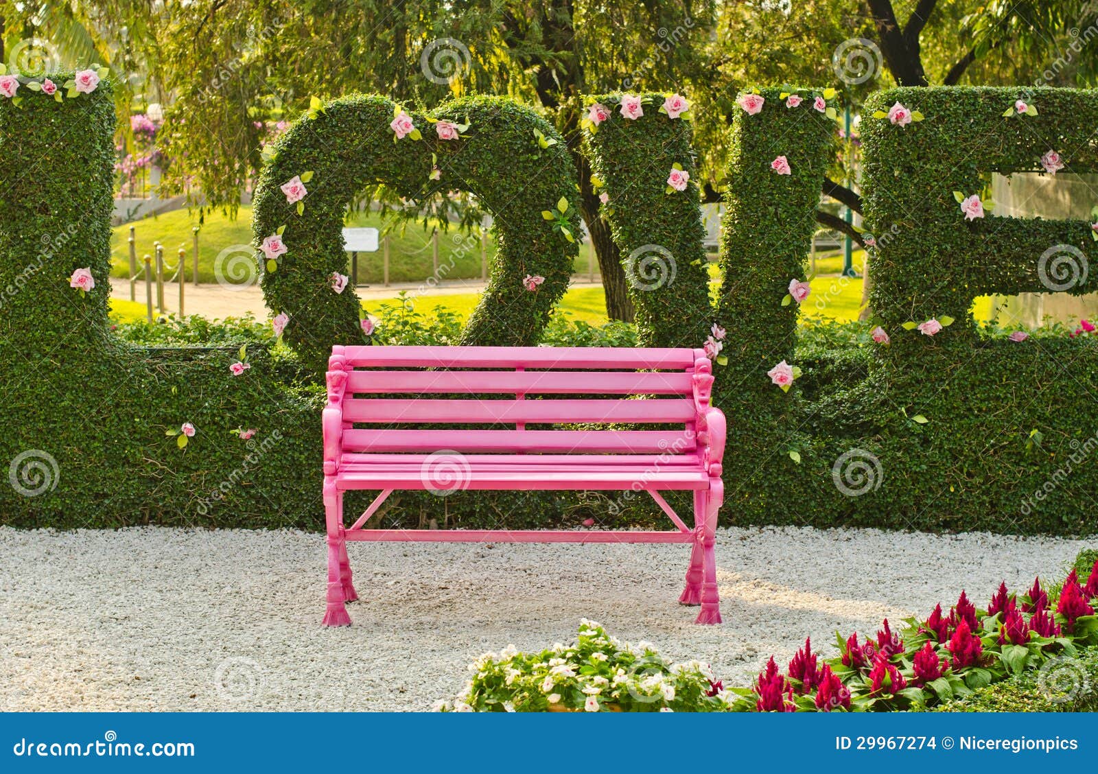 Pink bench. stock photo. Image of greenery, break, seat 29967274