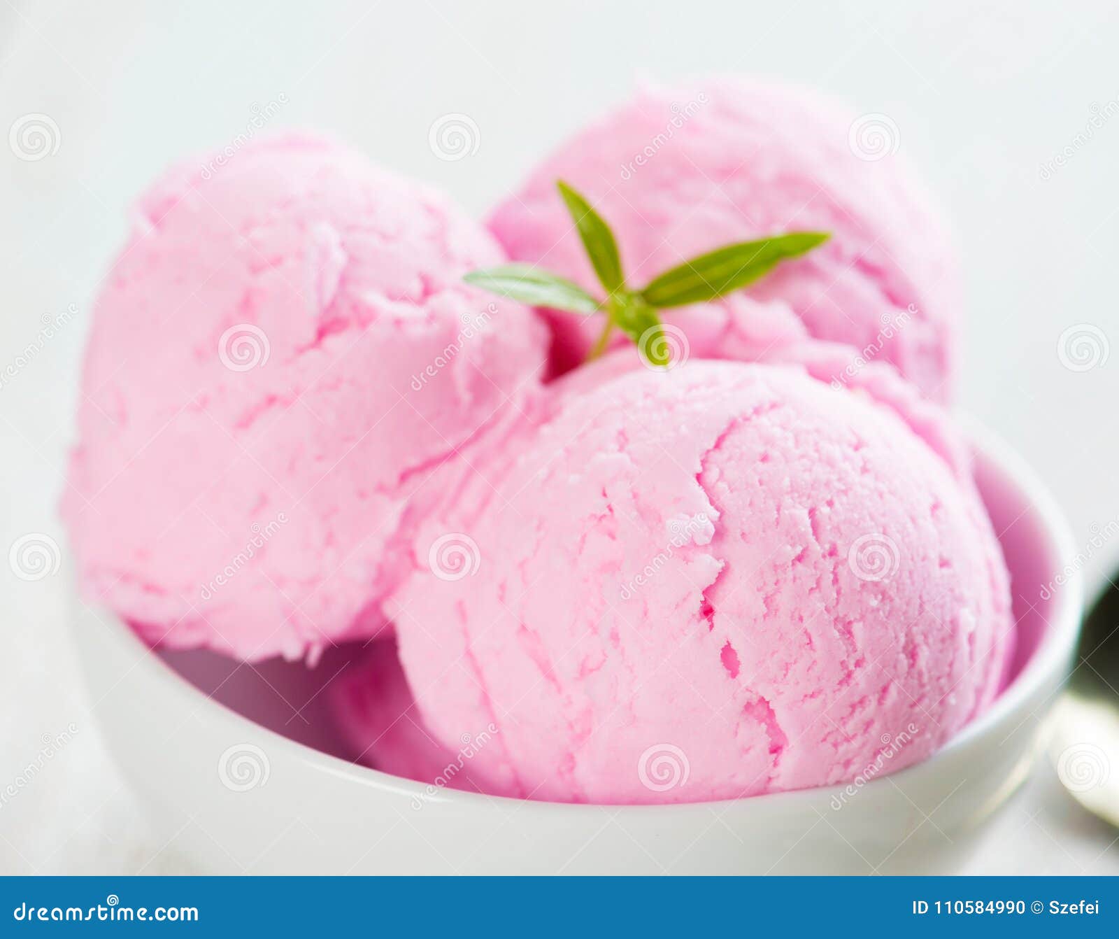 Pink Ice Cream Bowl Close Up Stock Photo - Image of closeup, scoop ...