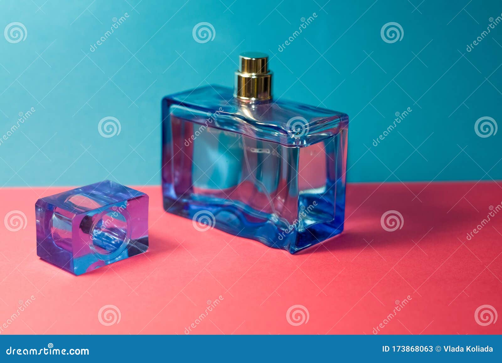 pink perfume blue bottle