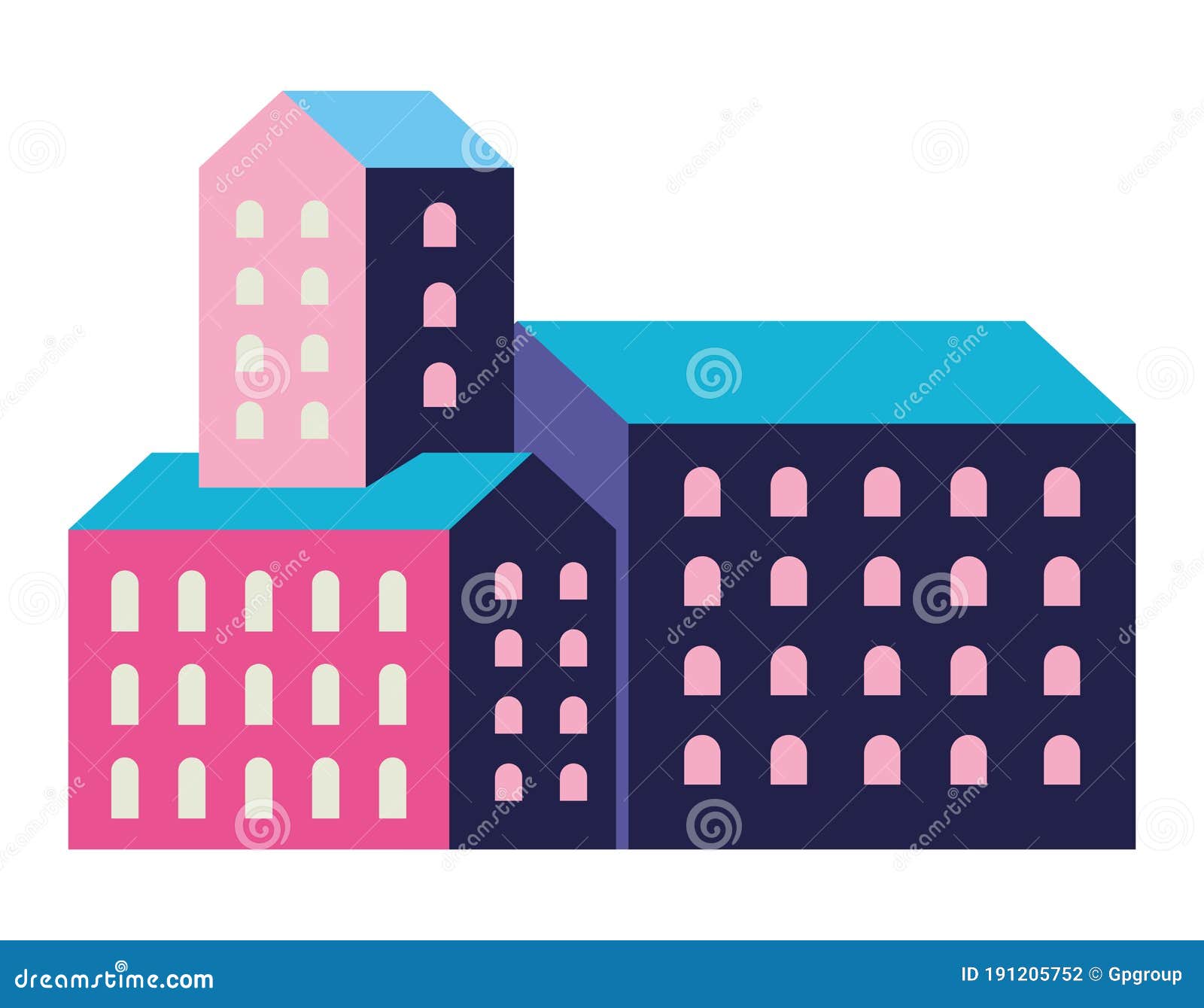 Pink and Blue City Buildings Vector Design Stock Vector - Illustration ...