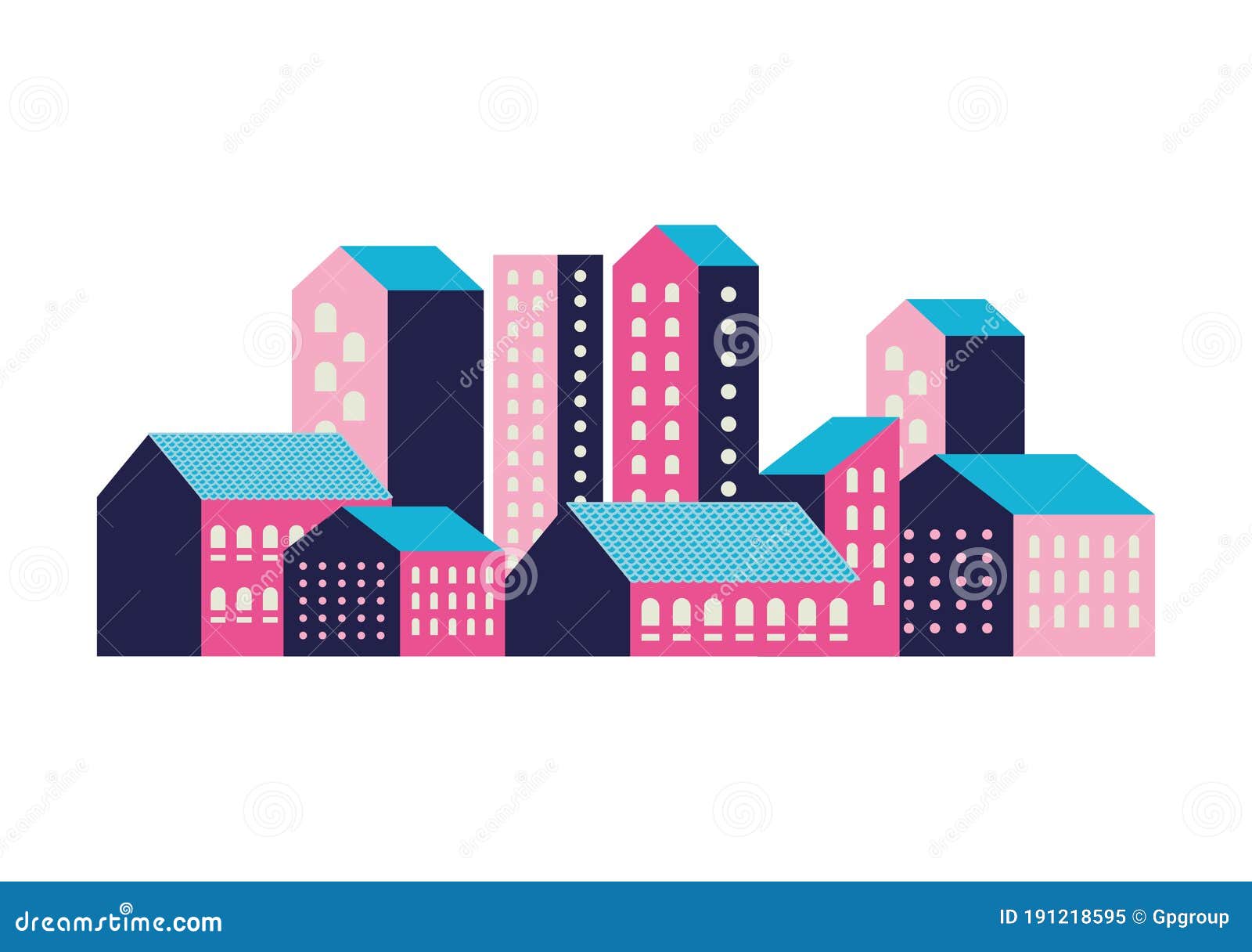 Pink and Blue City Buildings Vector Design Stock Vector - Illustration ...