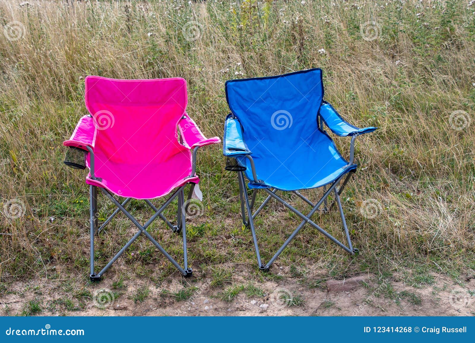 Pink And Blue Folding Camping Chairs Stock Photo Image Of