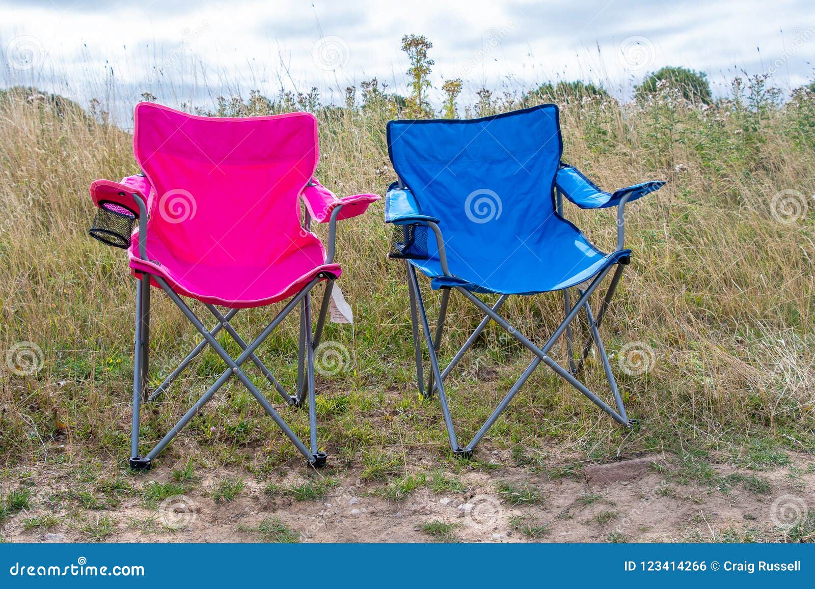 Pink And Blue Folding Camping Chairs Stock Photo Image Of Casual