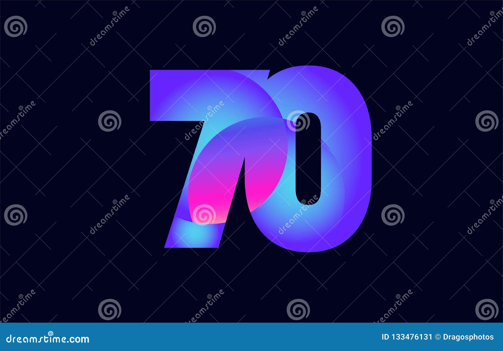 70 Pink Blue Gradient Number Logo Icon Design Stock Vector