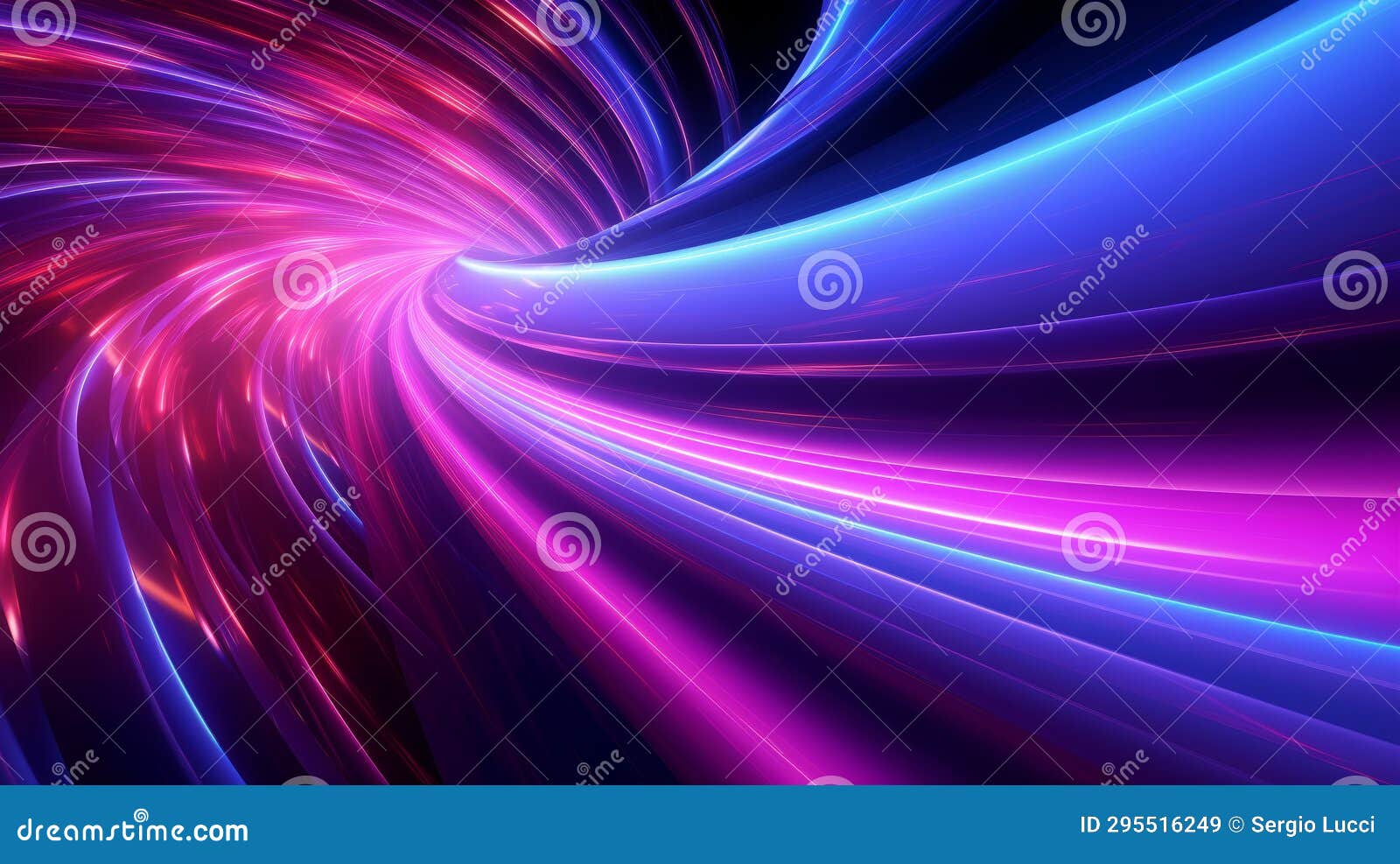 Pink and Blue Lines on a Dark Background. Gradient Flowing Wave Lines